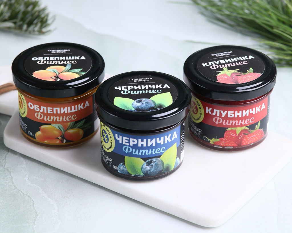 Джем ЧЕРНИЧКА ФИТНЕС / 100 г / без сахара / банка / Солнечная Сибирь