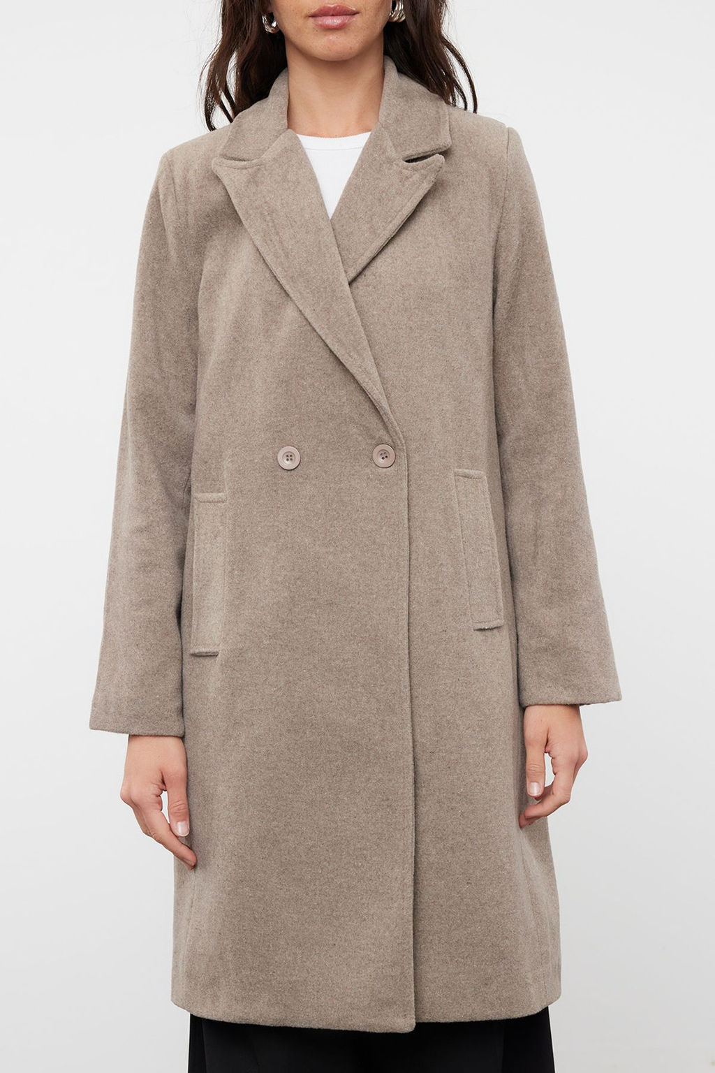 Trendyolmilla Vizon Kruvaze Regular Yunlu Midi Kaban TWOAW25KB00016  фото 3