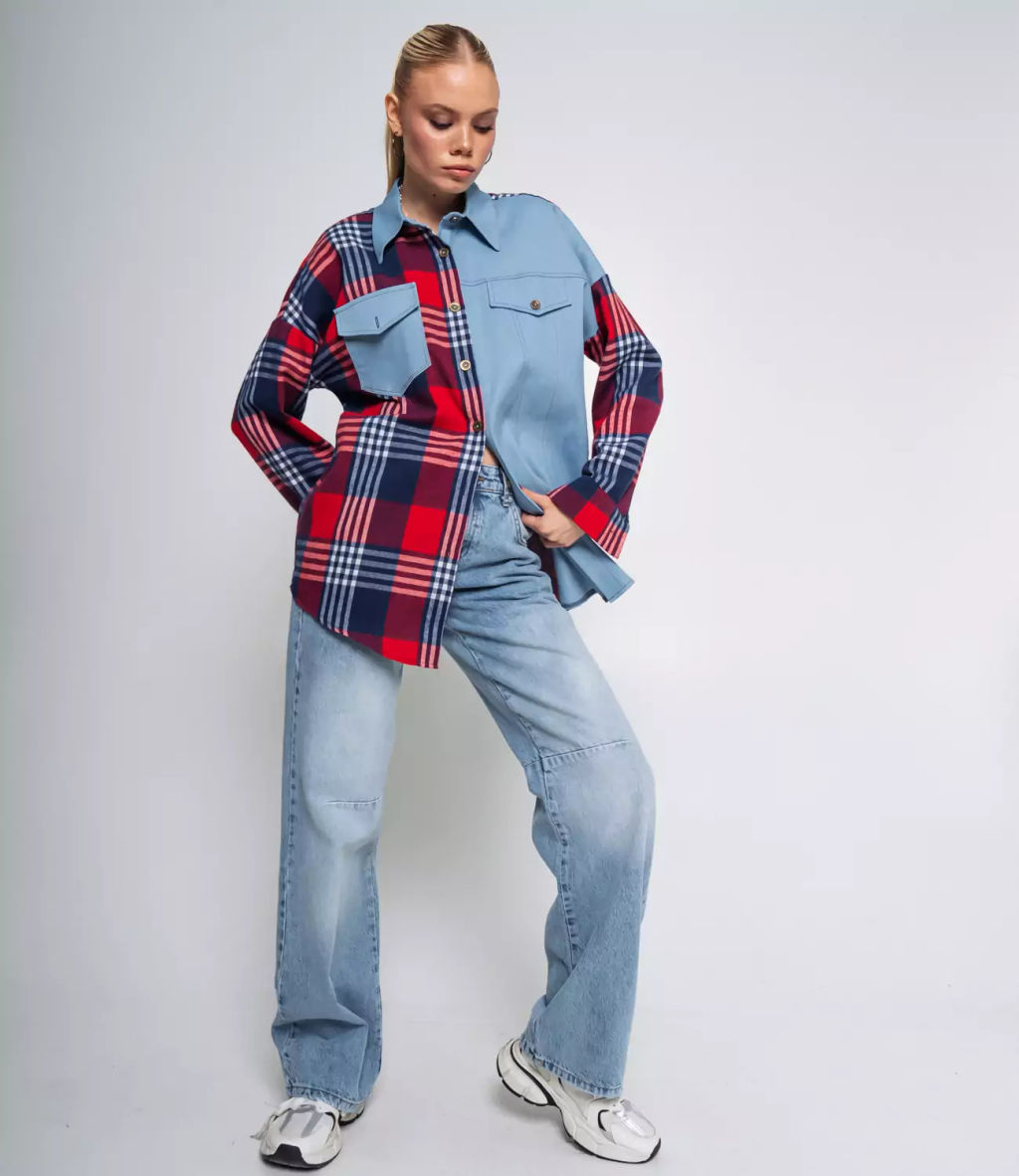 Рубашка #БШ2261, голубой,красный