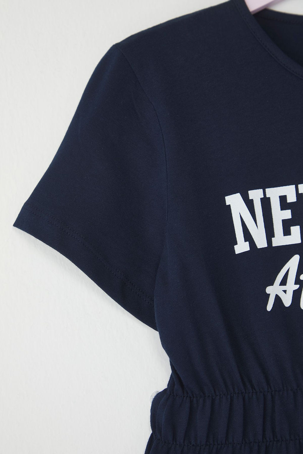 Lacivert K?z Cocuk %100 Pamuk Slogan Bask?l? K?sa Kol Beli Lastikli Mini Orme Elbise TKDSS25EL00084 - Trendyolmilla фото 4