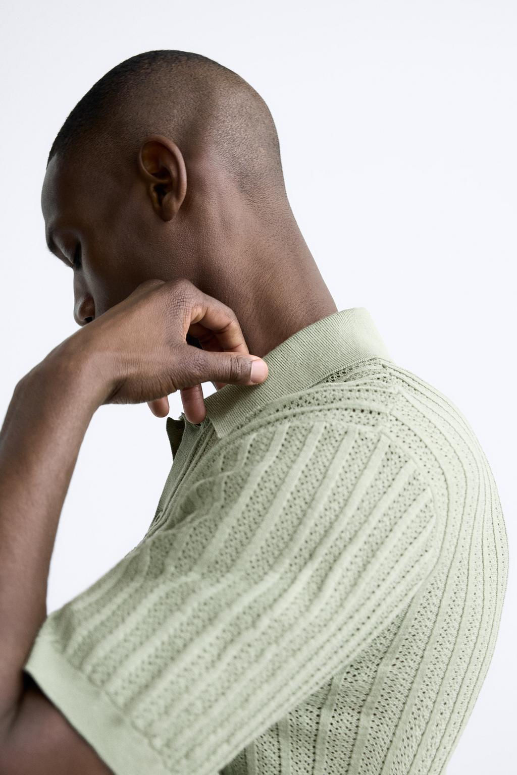 COTTON - LINEN KNIT POLO SHIRT - Zara фото 5