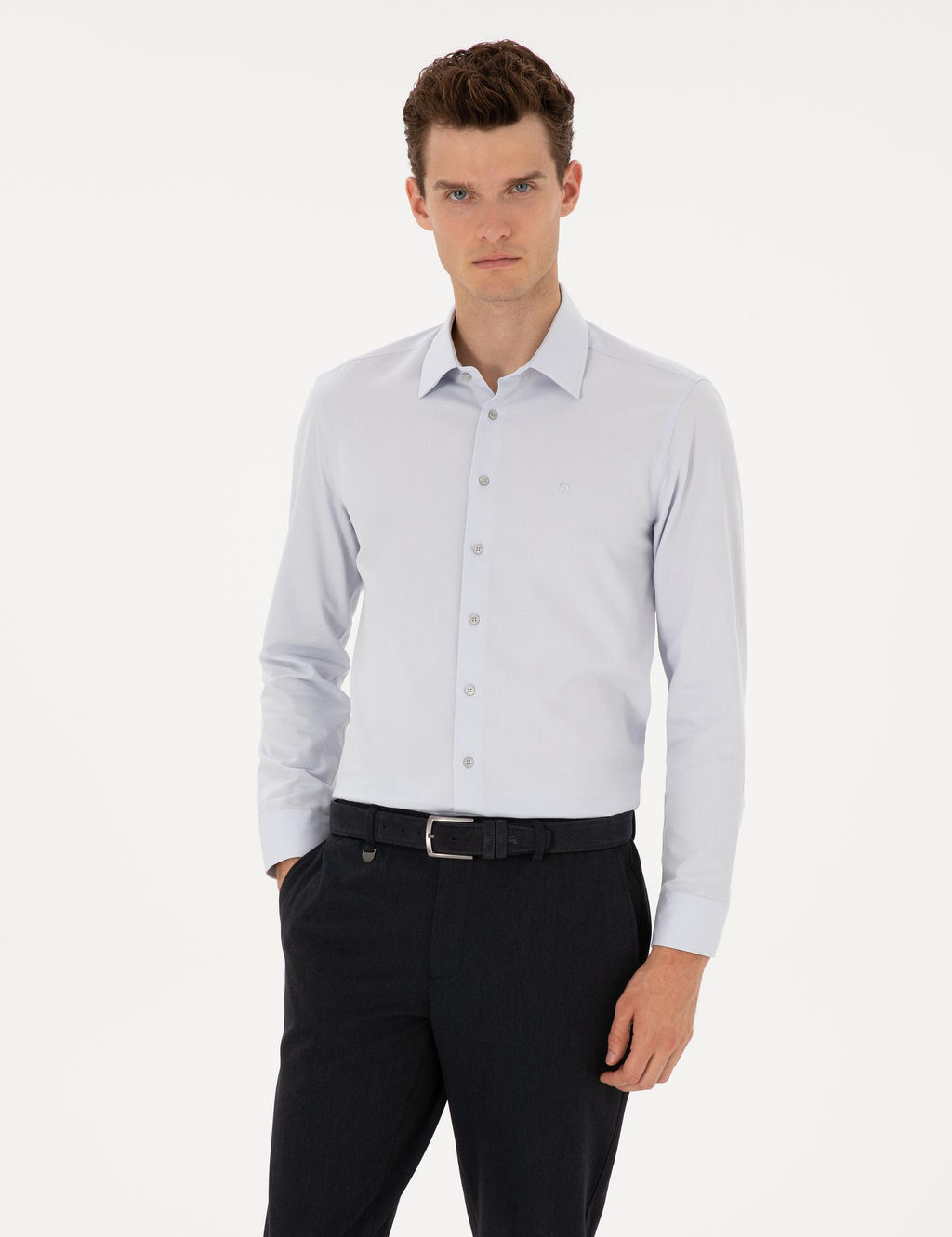 Gri Slim Fit Uzun Kollu G_mlek
