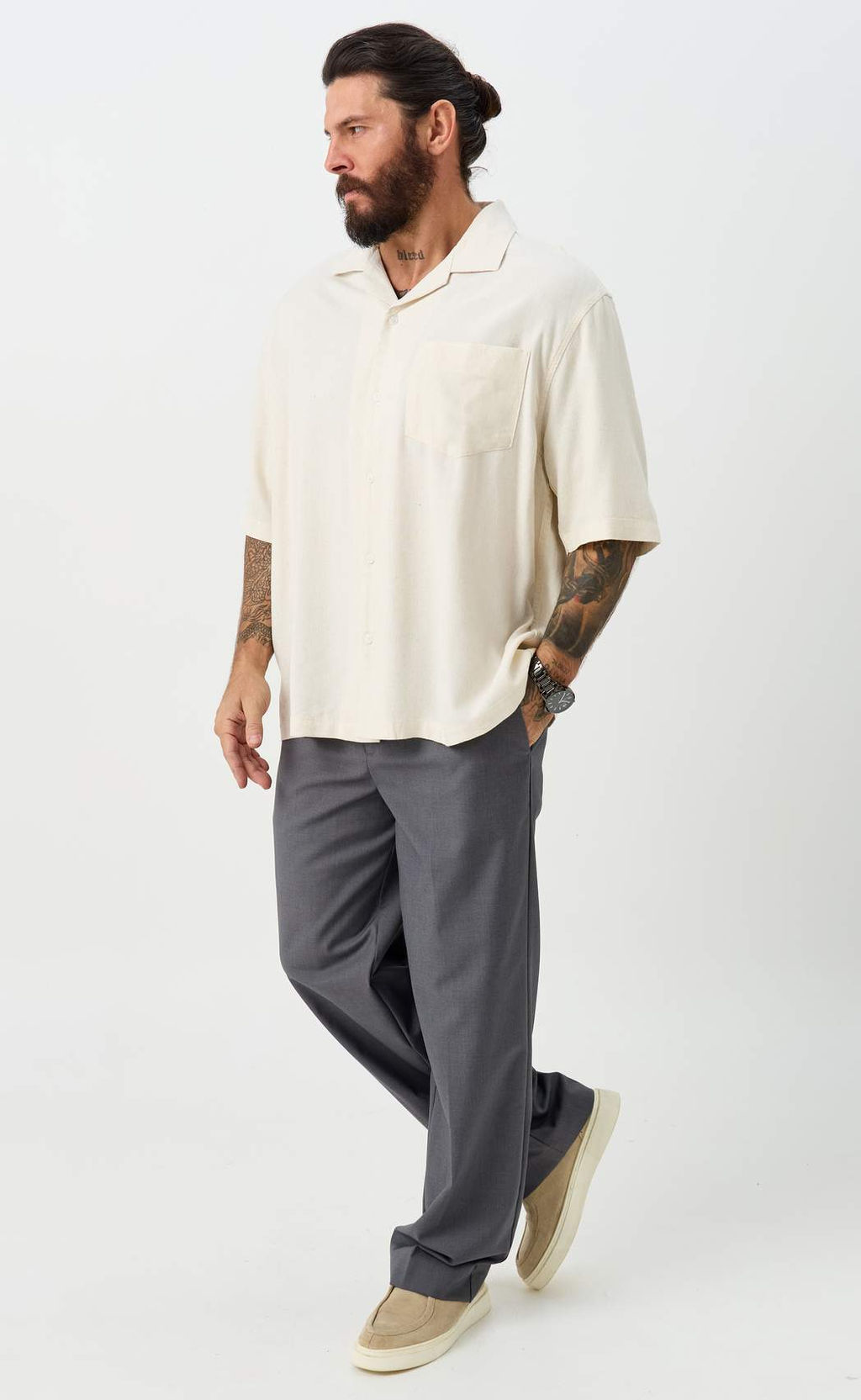 Рубашка к/р лен F611-0423 beige - Fine joyce фото 9