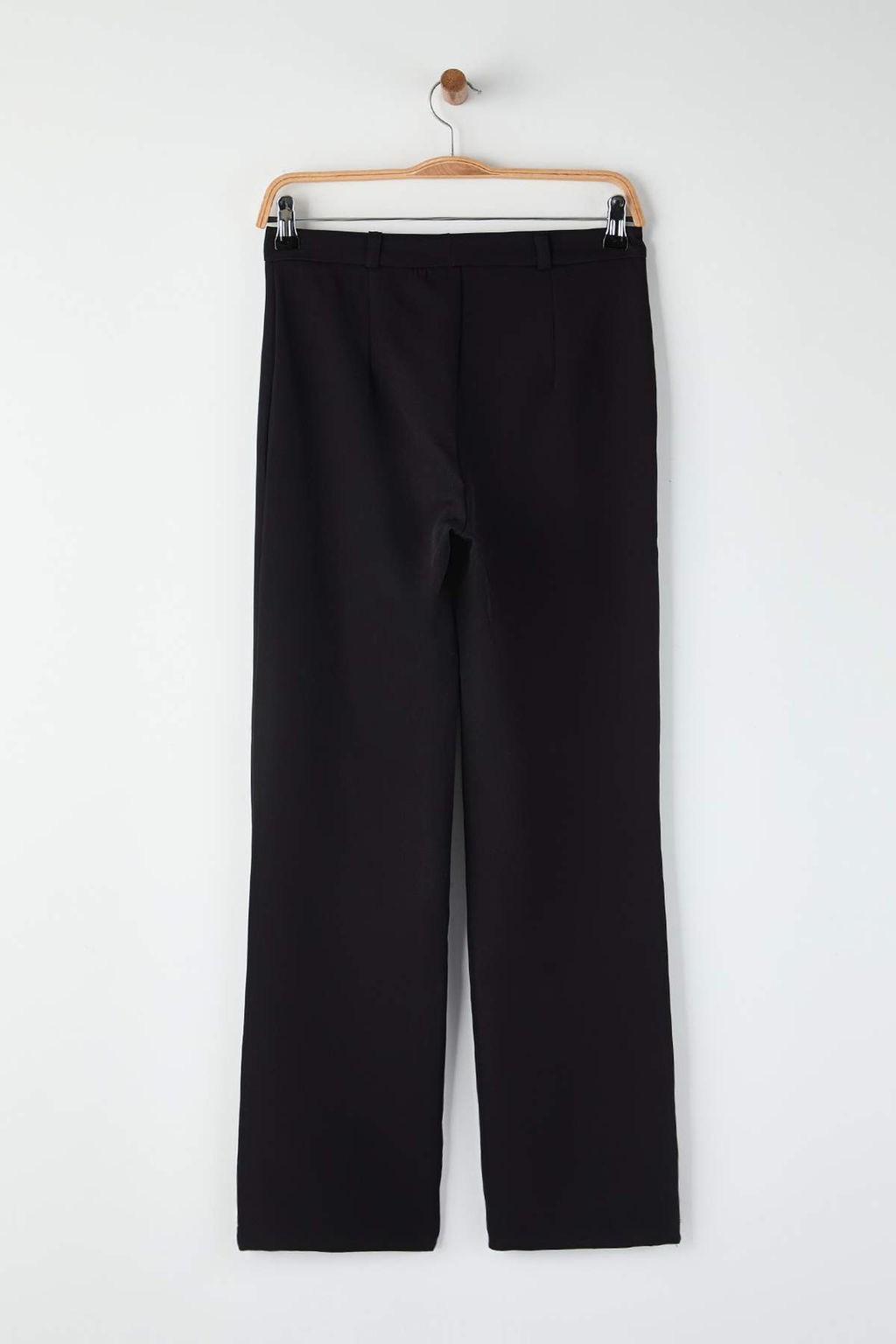 Siyah Kal?n Esnek Kumas Straight/Duz Kesim Yuksek Bel Nervur Dikisli Pantolon TWOAW26PL00027