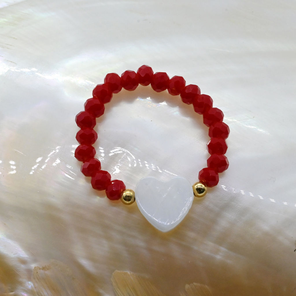 Колечко на резинке с перламутром Сердце и цирконом цвет небесно голубой - Радуга камня фото 10