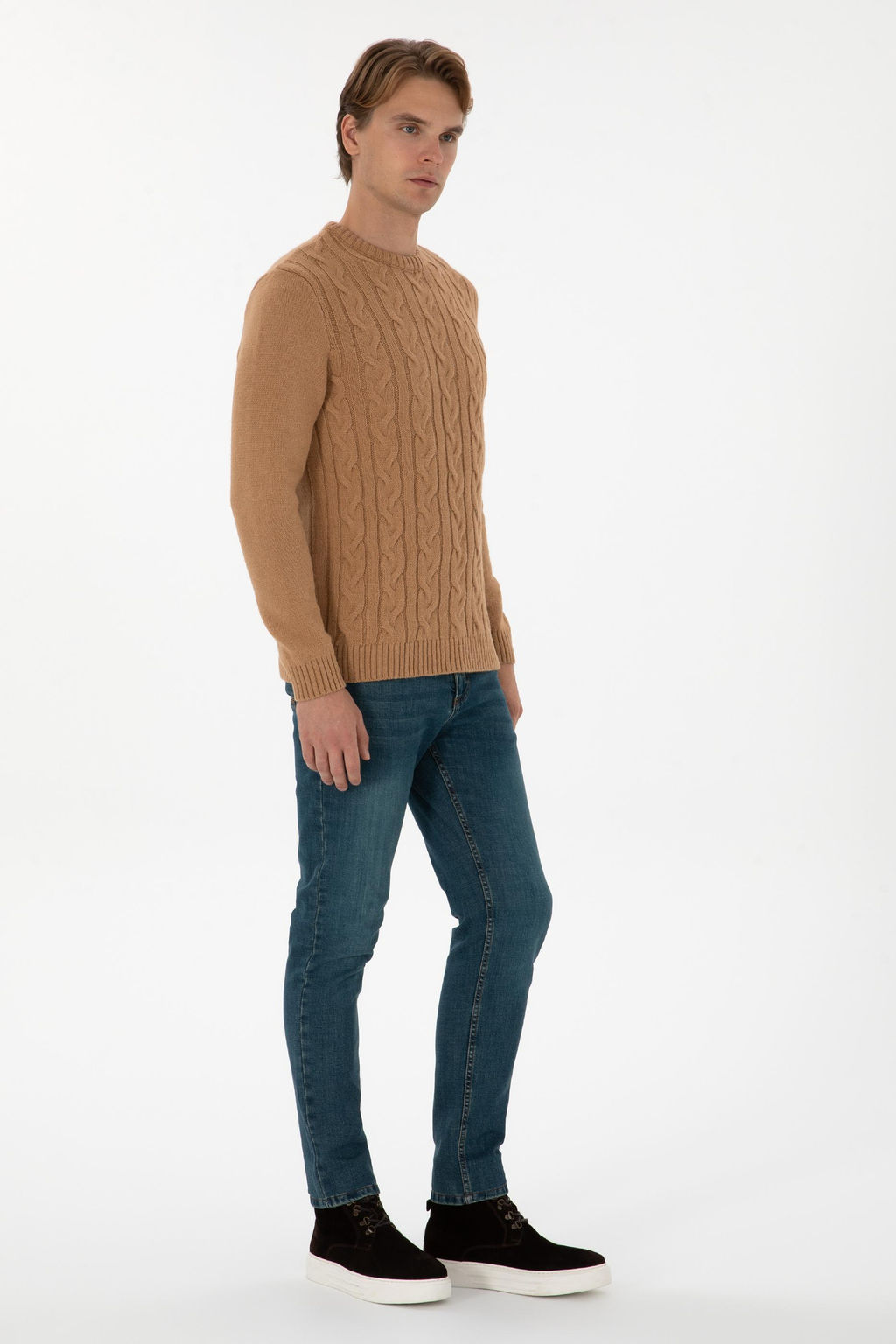 Erkek Regular Fit Bisiklet Yaka Camel Kazak - U.s. polo assn фото 4