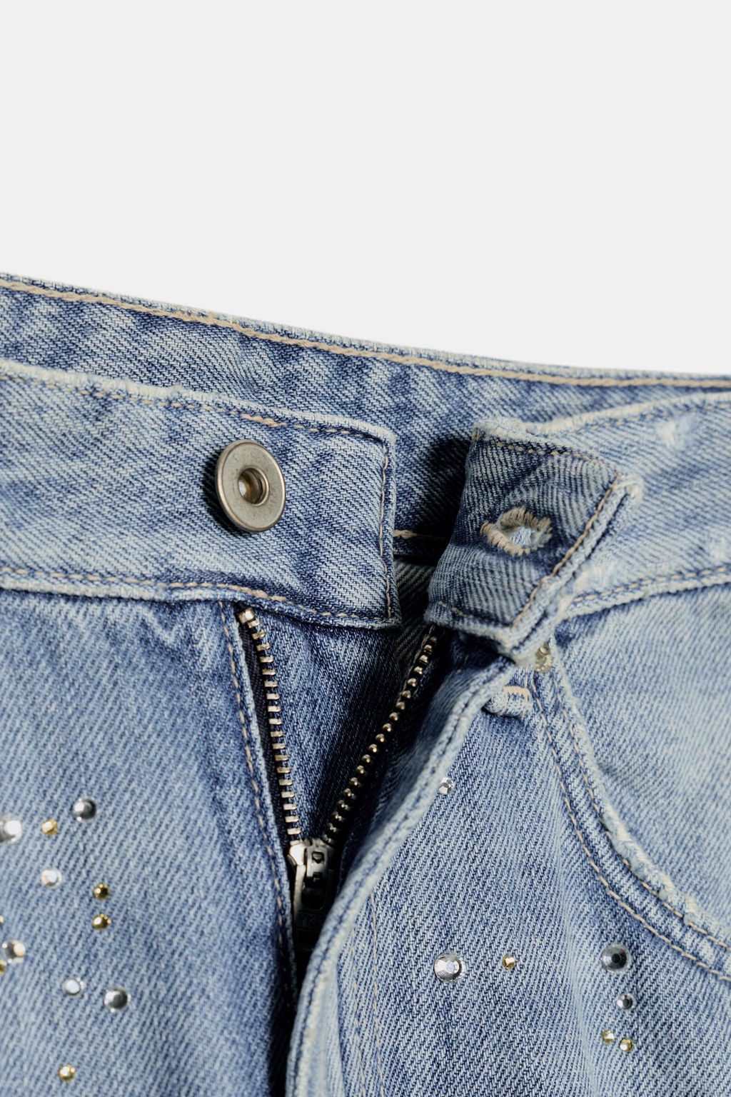 TRF STRAIGHT-LEG RHINESTONE HIGH-WAIST JEANS - Zara фото 8