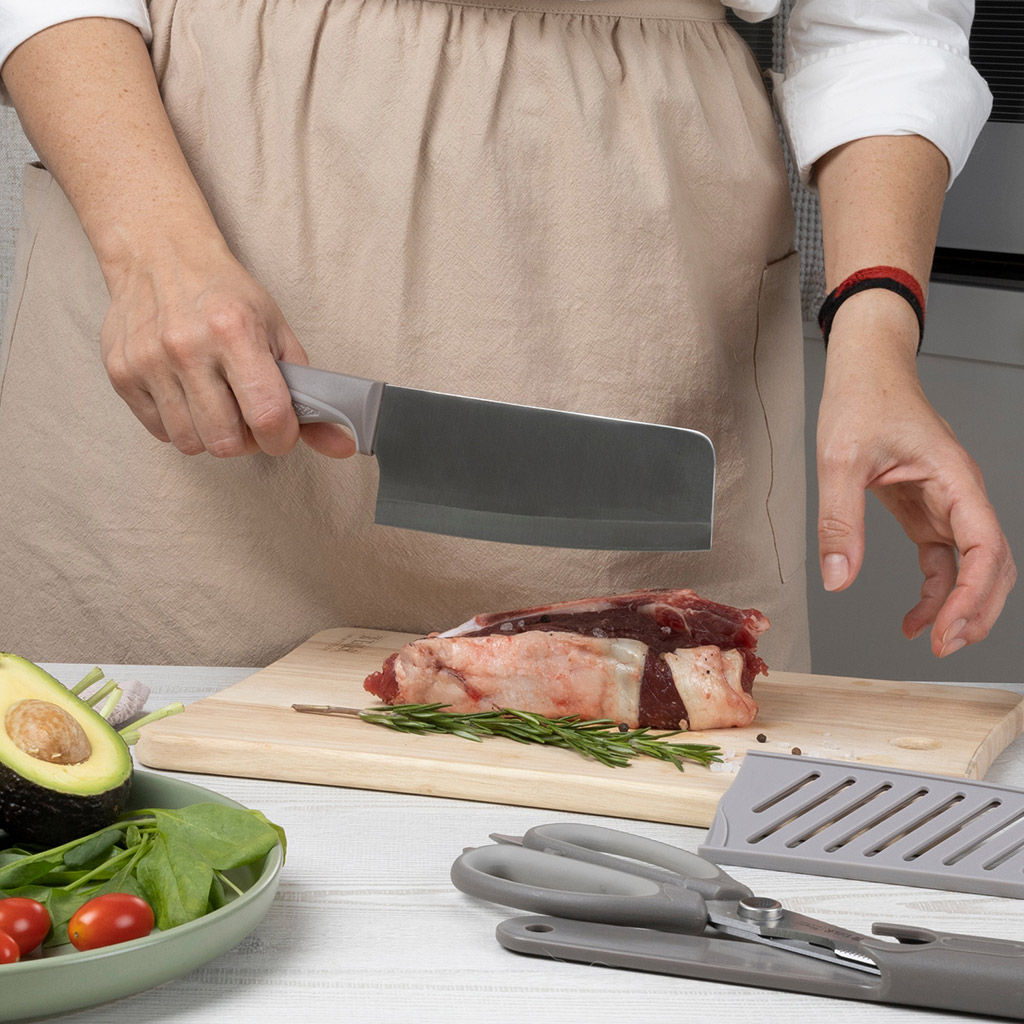 Нож топорик Комфорт 16см из нержавеющей стали, s1,8мм, ширина 6см, ручка из ударопрочного пластика с силиконовой вставкой, коричневый, в пластмассовом чехле, на картоне, TalleR (Китай) - Домашняя мода фото 5