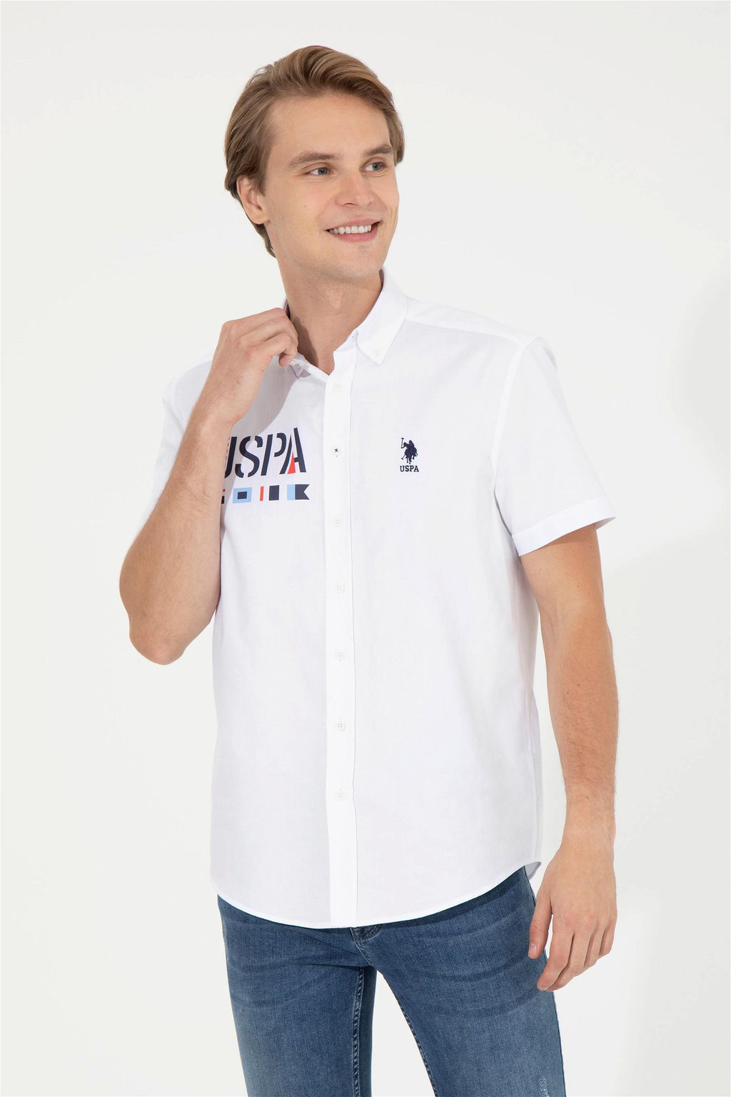 Мужская белая рубашка с коротким рукавом - U.s. polo assn фото 2