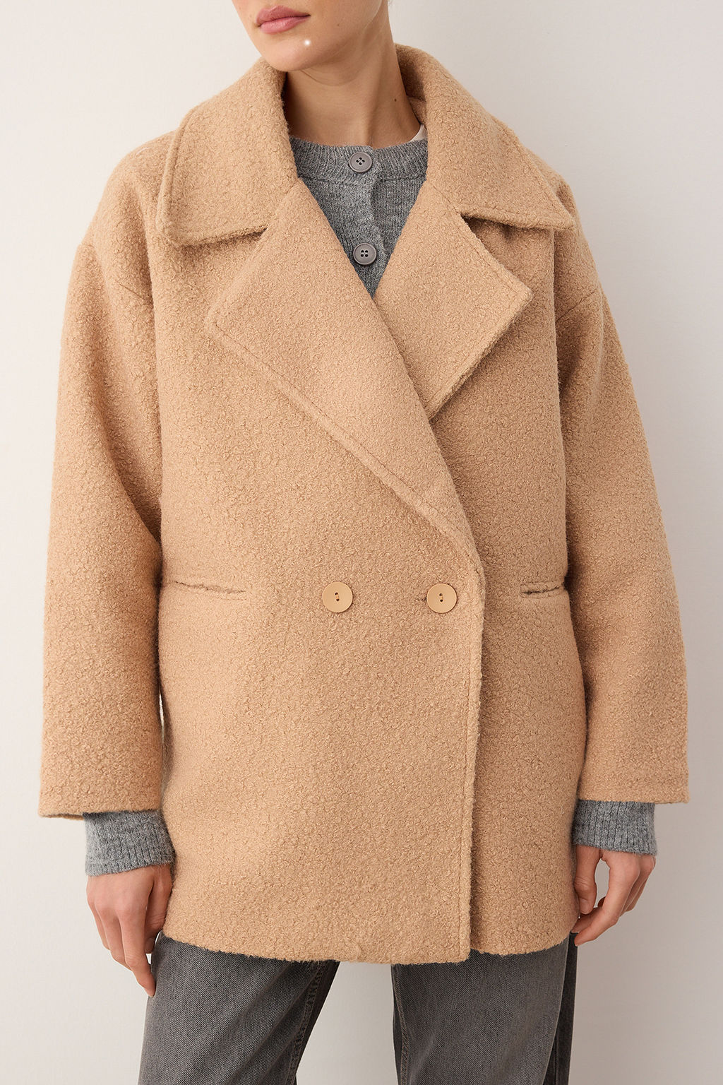 Vizon Buklet Kruvaze Oversize Midi Kaban TWOAW26KB00070 - Trendyolmilla фото 12