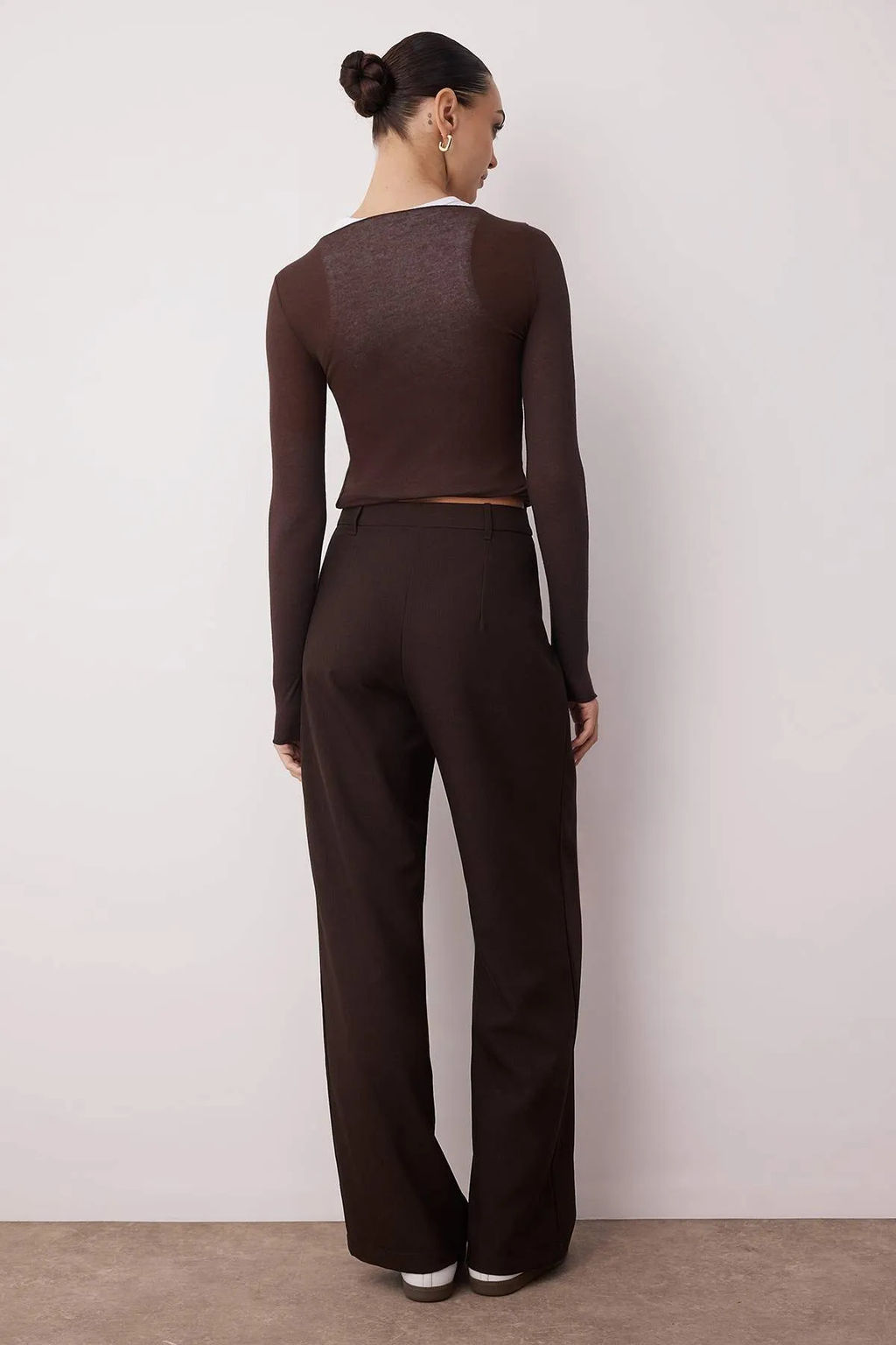 Koyu Kahverengi Wide Leg/Genis Paca Palazzo Pilili Dokuma Kumas Pantolon TWOAW22PL0475