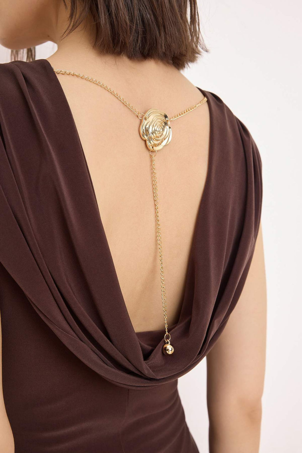 Kahverengi Saten Maxi Astarl? Party Elbise TPRSS26EL00083