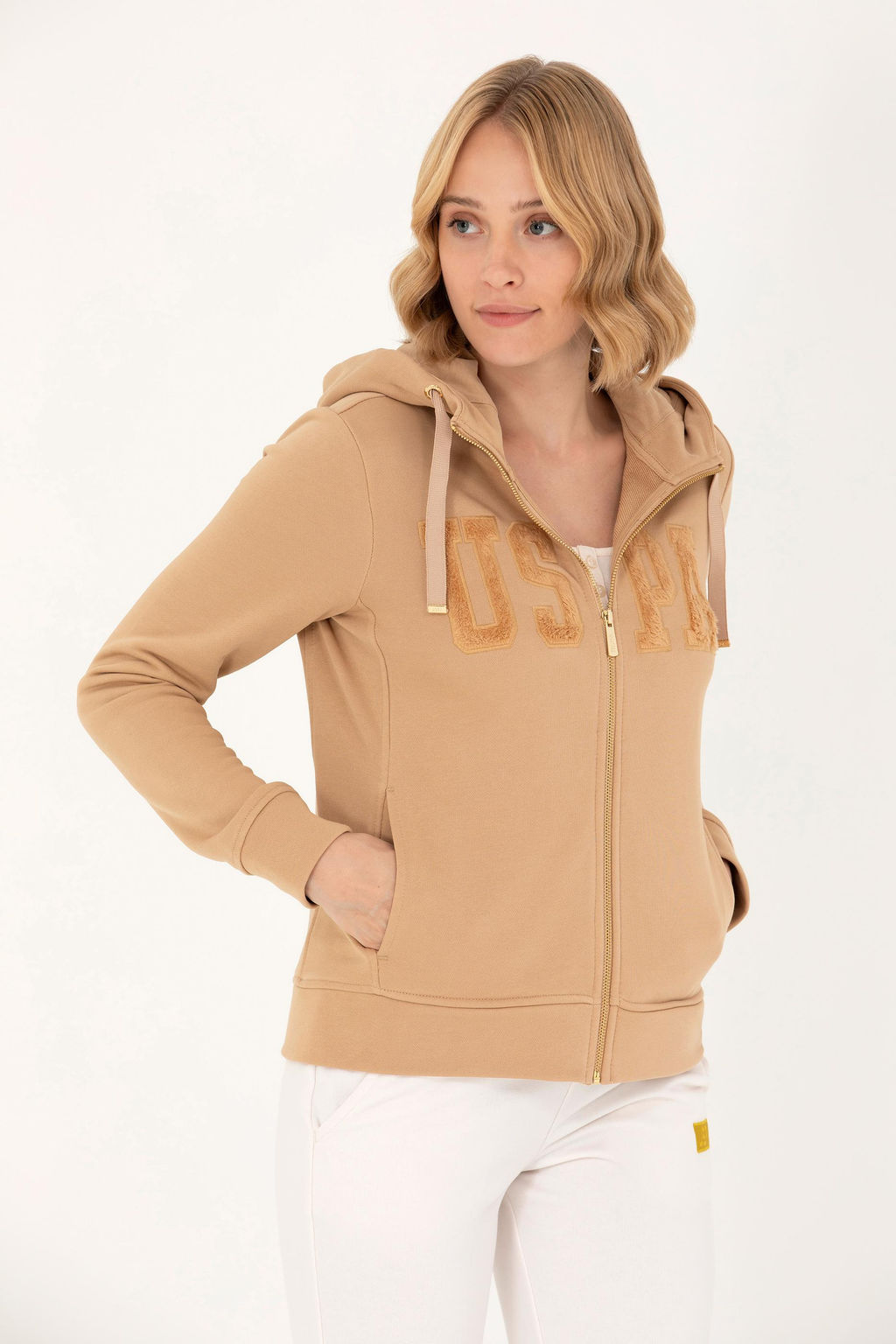 Женская базовая толстовка песочного цвета с капюшоном Неожиданная скидка в корзине - U.s. polo assn фото 8