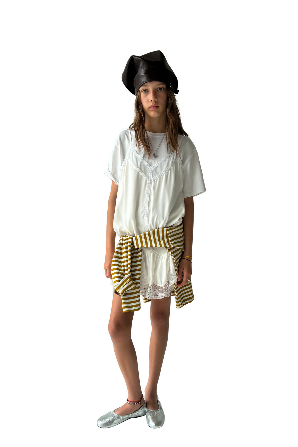 VESTIDO LENCERO COMBINADO / Blanco