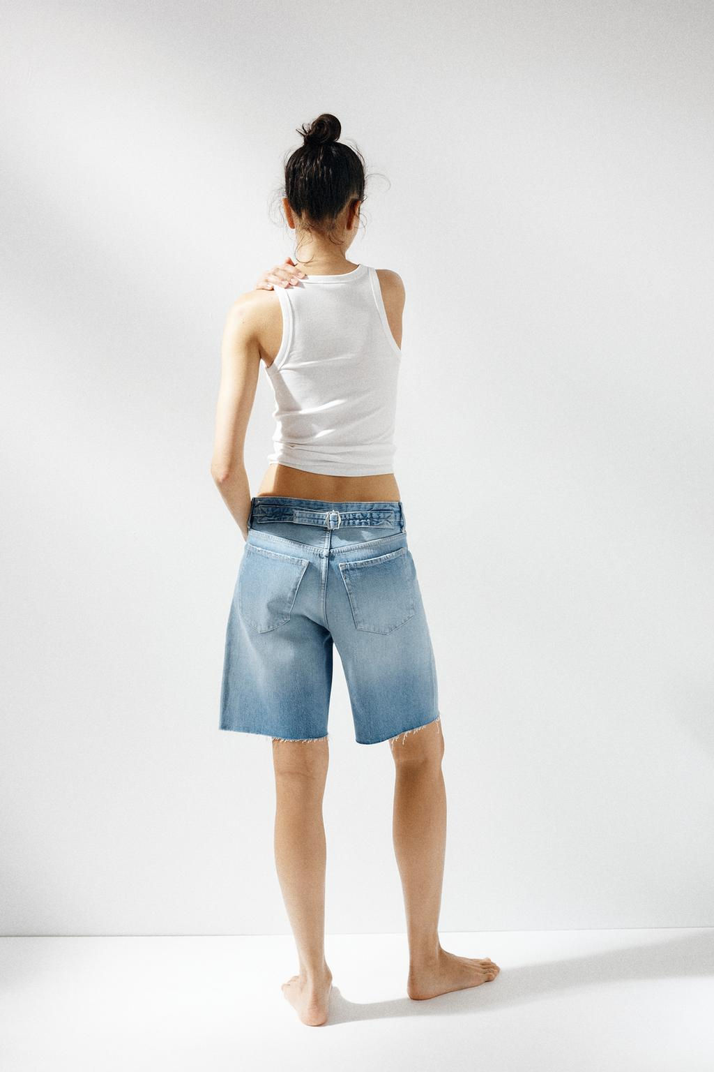 TRF MID-WAIST BELT LOOP DENIM BERMUDA SHORTS - Zara фото 21