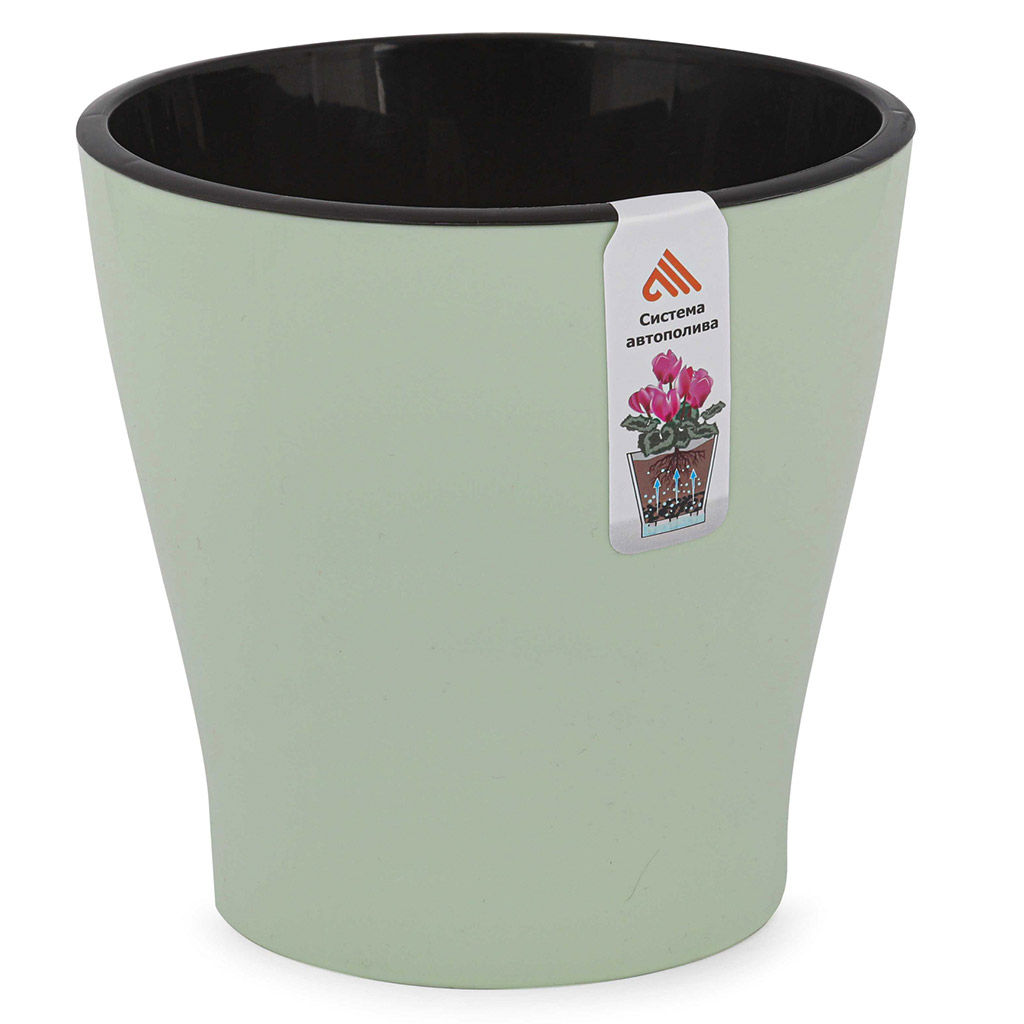 Горшок для цветов пластмассовый Лея 2,2л, д16,2см, h16см, со вставкой, с автополивом, светло-зеленый (Россия)