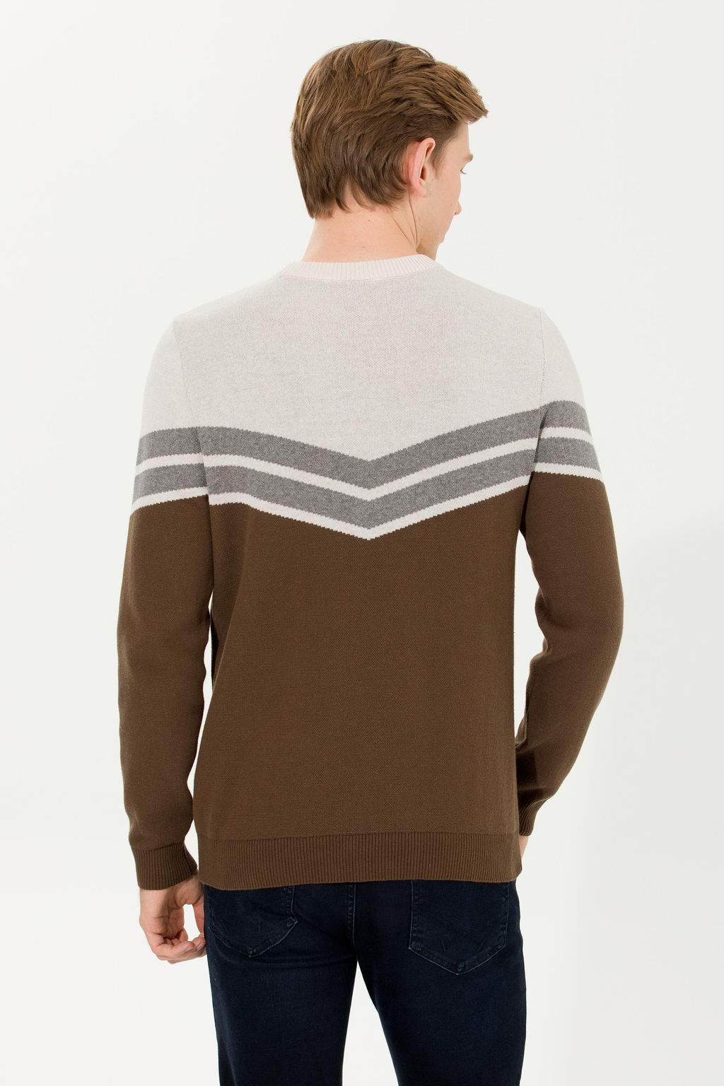 U. S. Polo Assn Мужской вязаный свитер кокосового цвета с круглым вырезом - U.s. polo assn фото 5