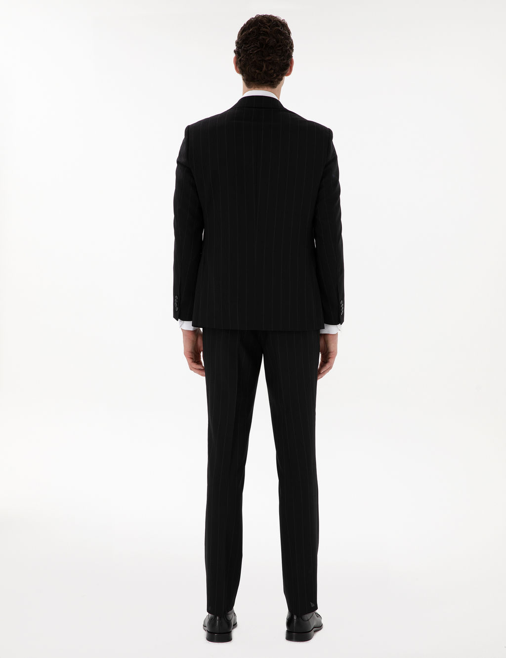 Siyah Slim Fit _izgili Y_n Tak_m Elbise