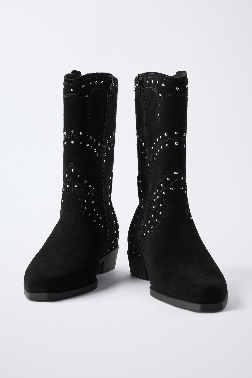 SUEDE COWBOY BOOTS WITH STUDS - Zara фото 13