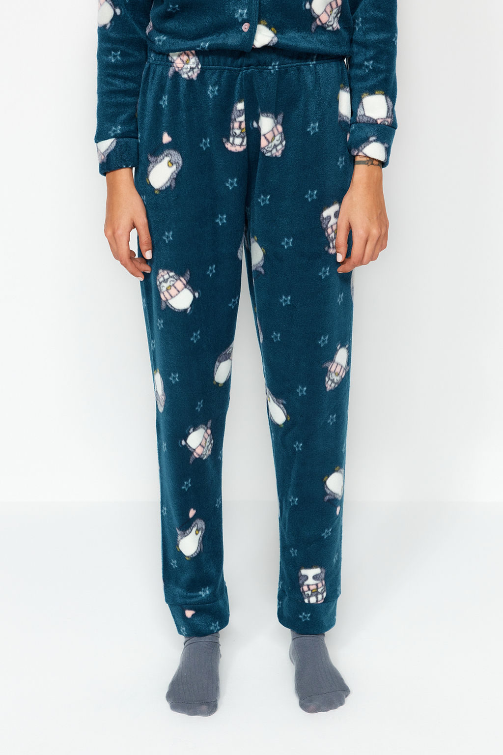 Trendyolmilla Petrol Penguen Desenli Polar K?sl?k Orme Pijama Tak?m? THMAW22PT0356 фото 5