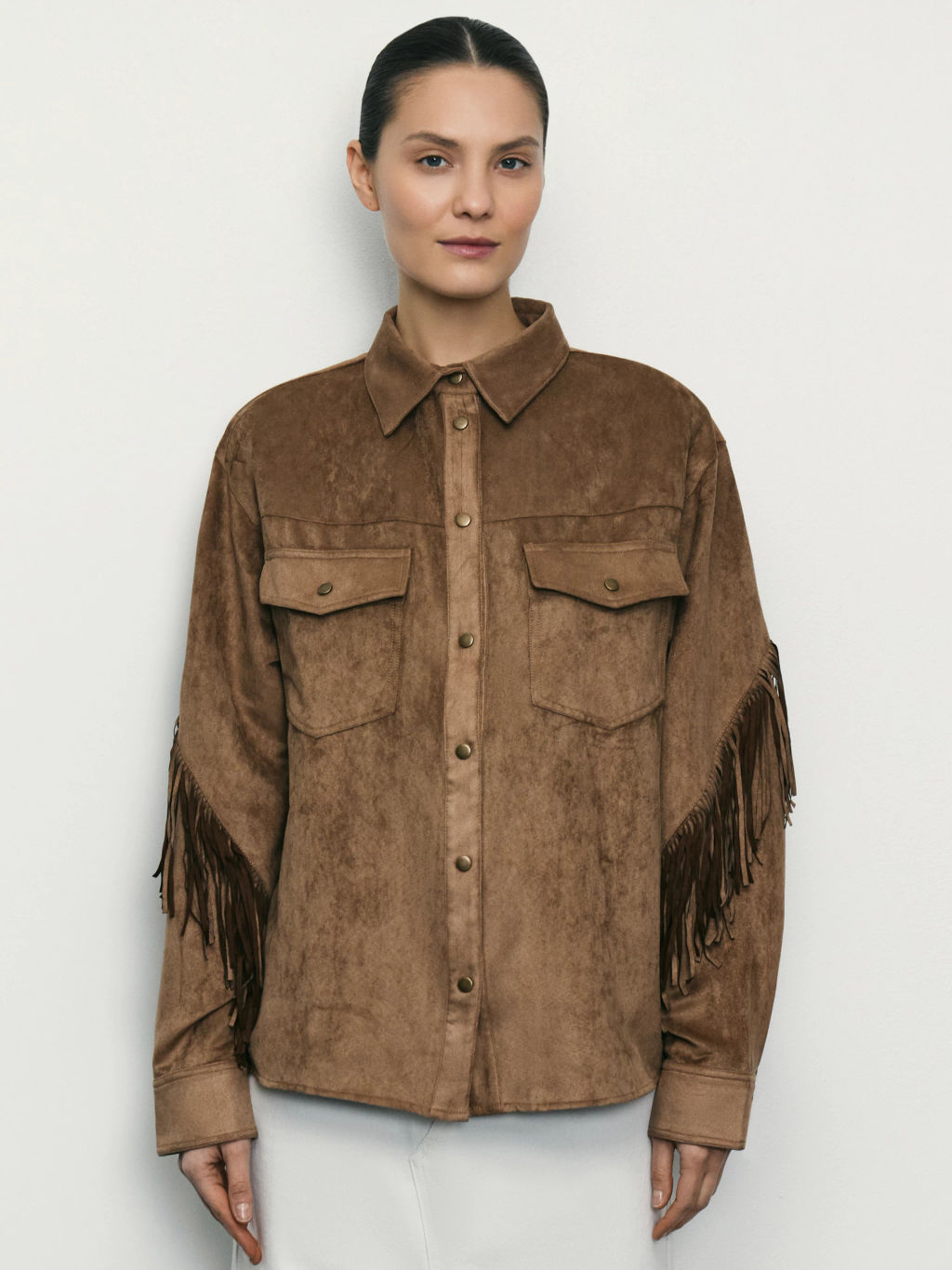 Рубашка с декоративной бахромой на рукавах / Zarina фото 3