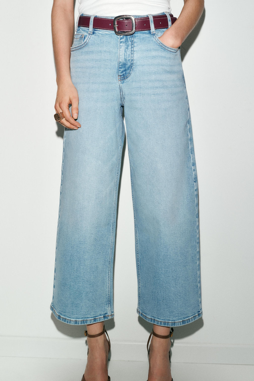 Z.10 HIGH-WAIST BELTED CULOTTES JEANS - Zara фото 14