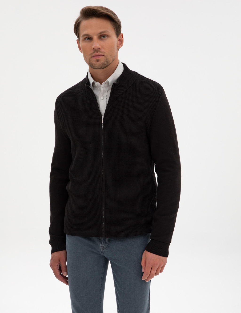Siyah Slim Fit Fermuarl_ Triko H_rka