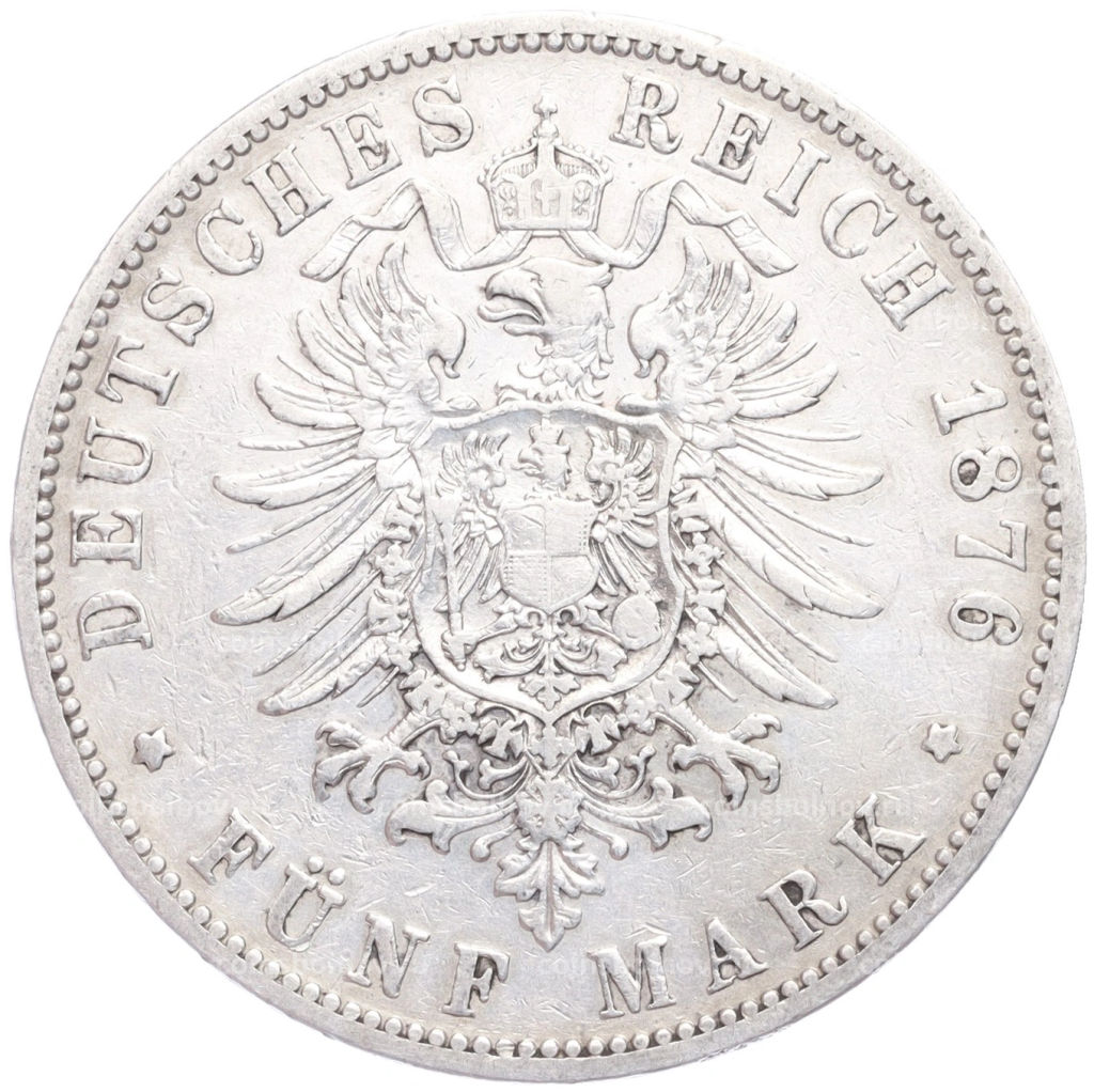 Монета 5 марок 1876 года В Германия (Пруссия)