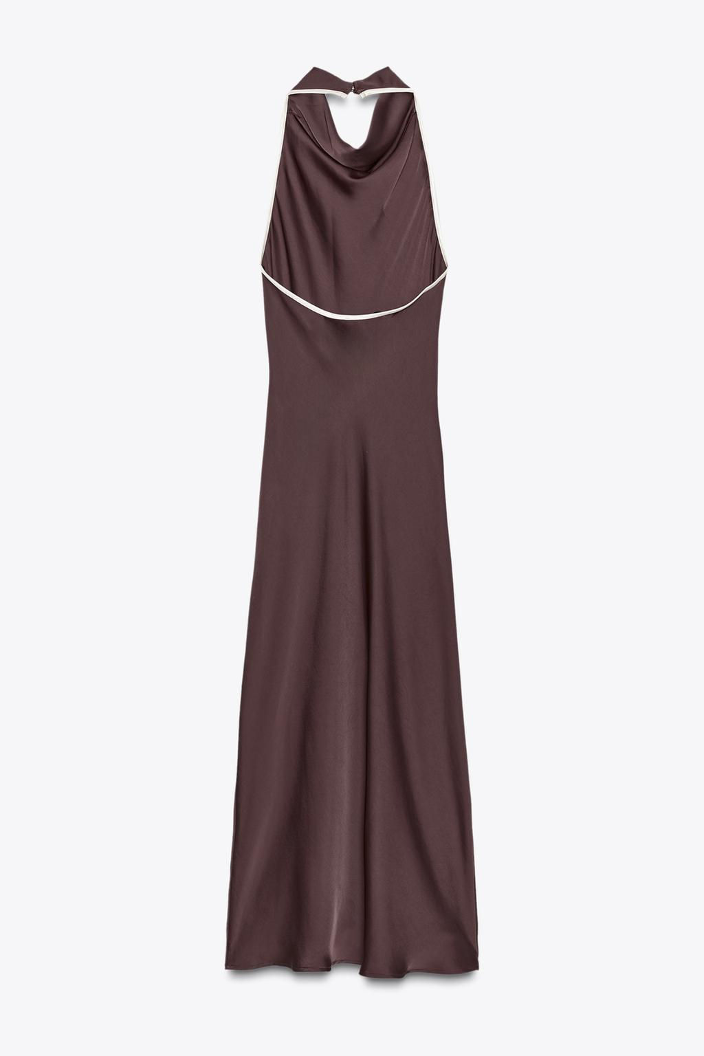 CONTRAST TRIM SATIN MIDI DRESS - Zara фото 5