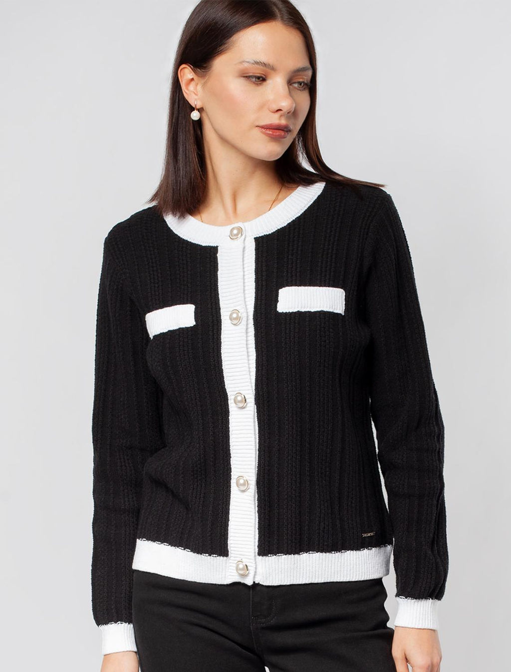 VILATTE / Жакет фактурной вязки с золотистыми пуговицами  фото 6