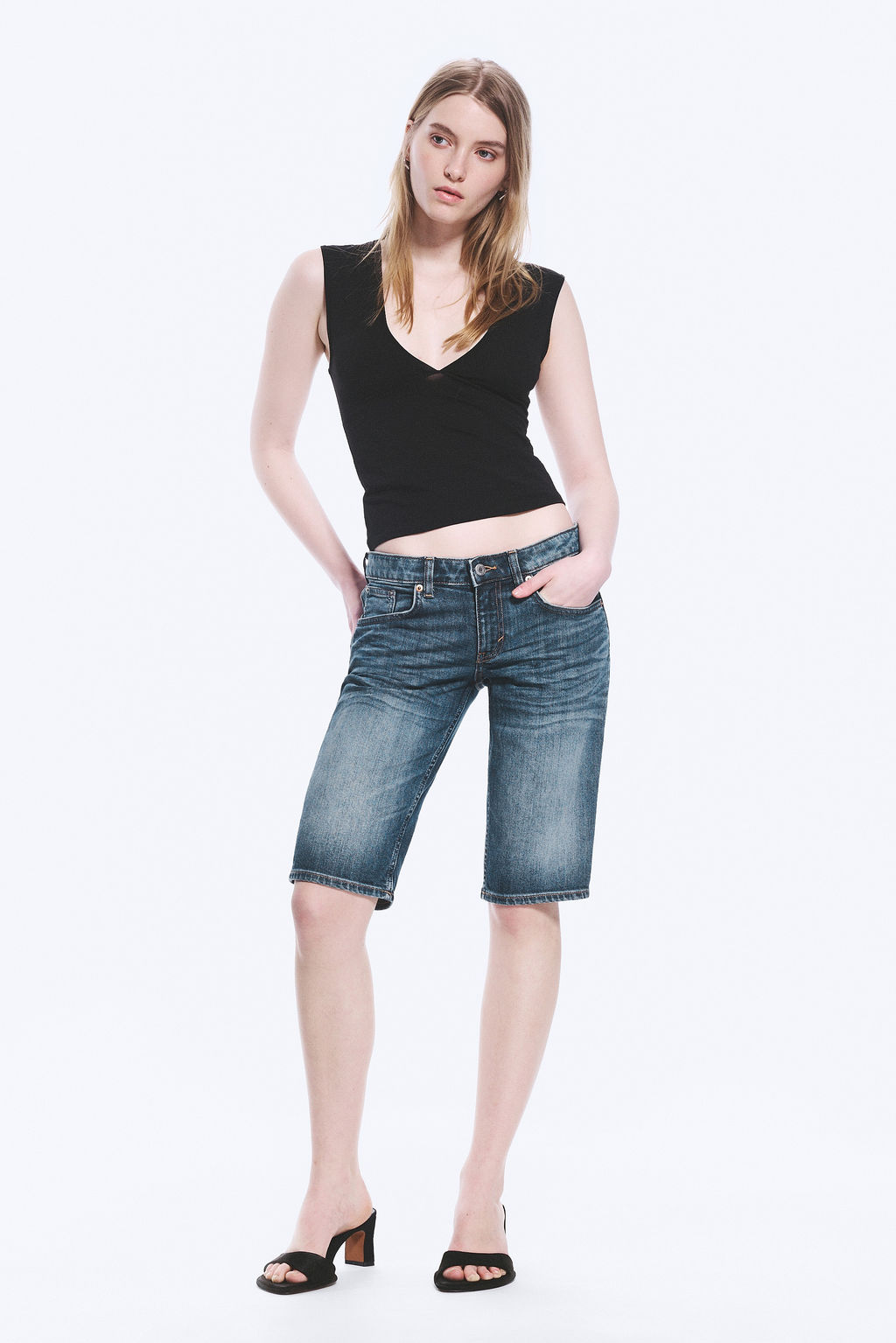 Shorts de denim de tiro bajo Planet Slim