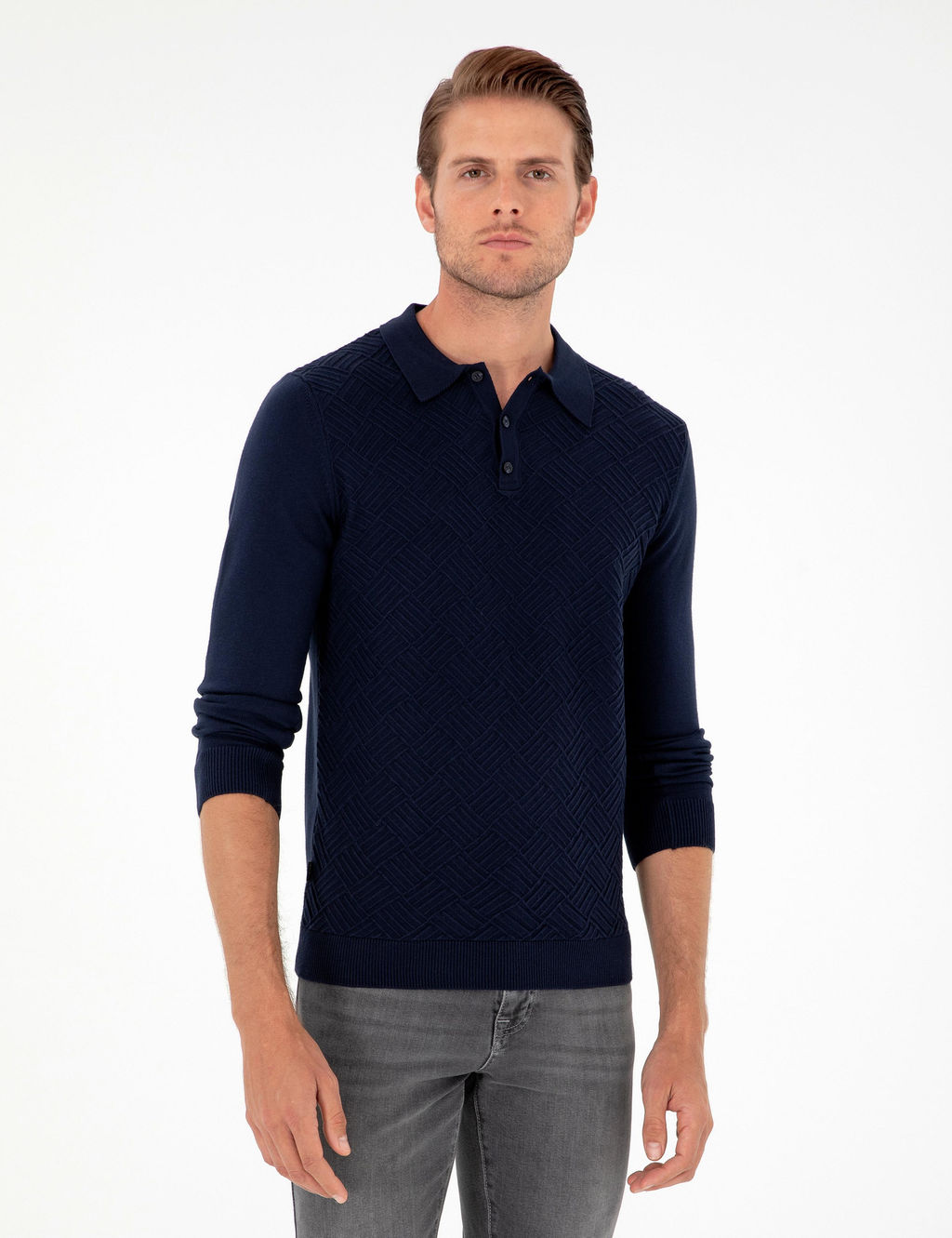Lacivert Slim Fit D__meli Polo Yaka Triko Kazak