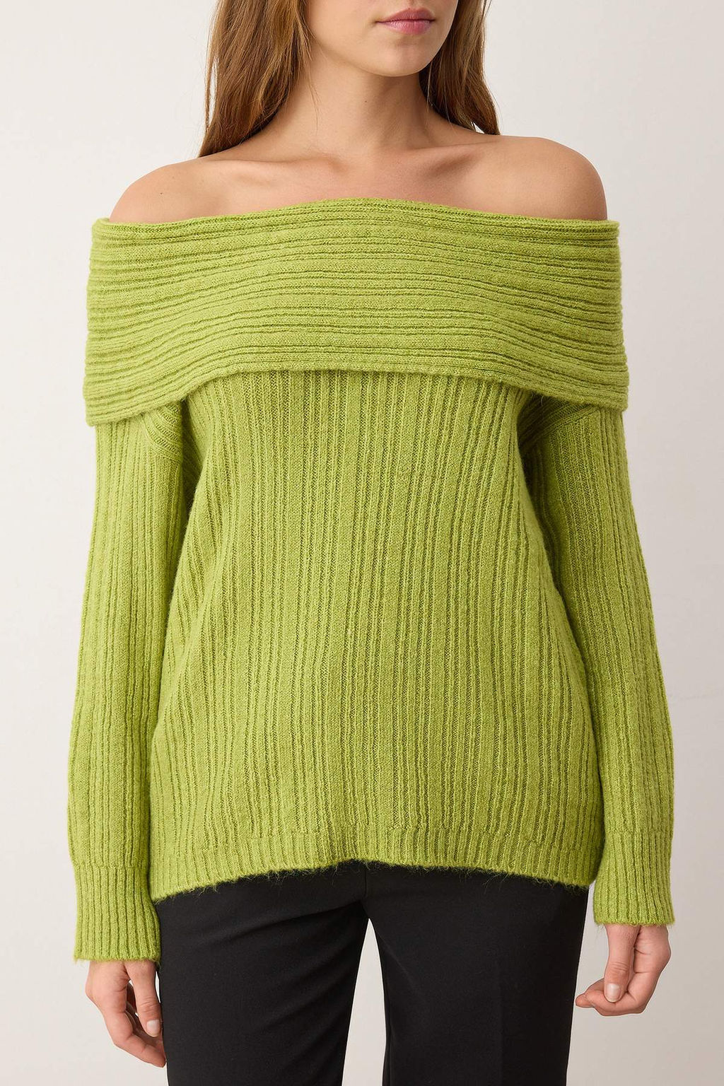 Yag Yesil Yumusak Dokulu Carmen Yaka Triko Kazak TWOAW25KZ00076