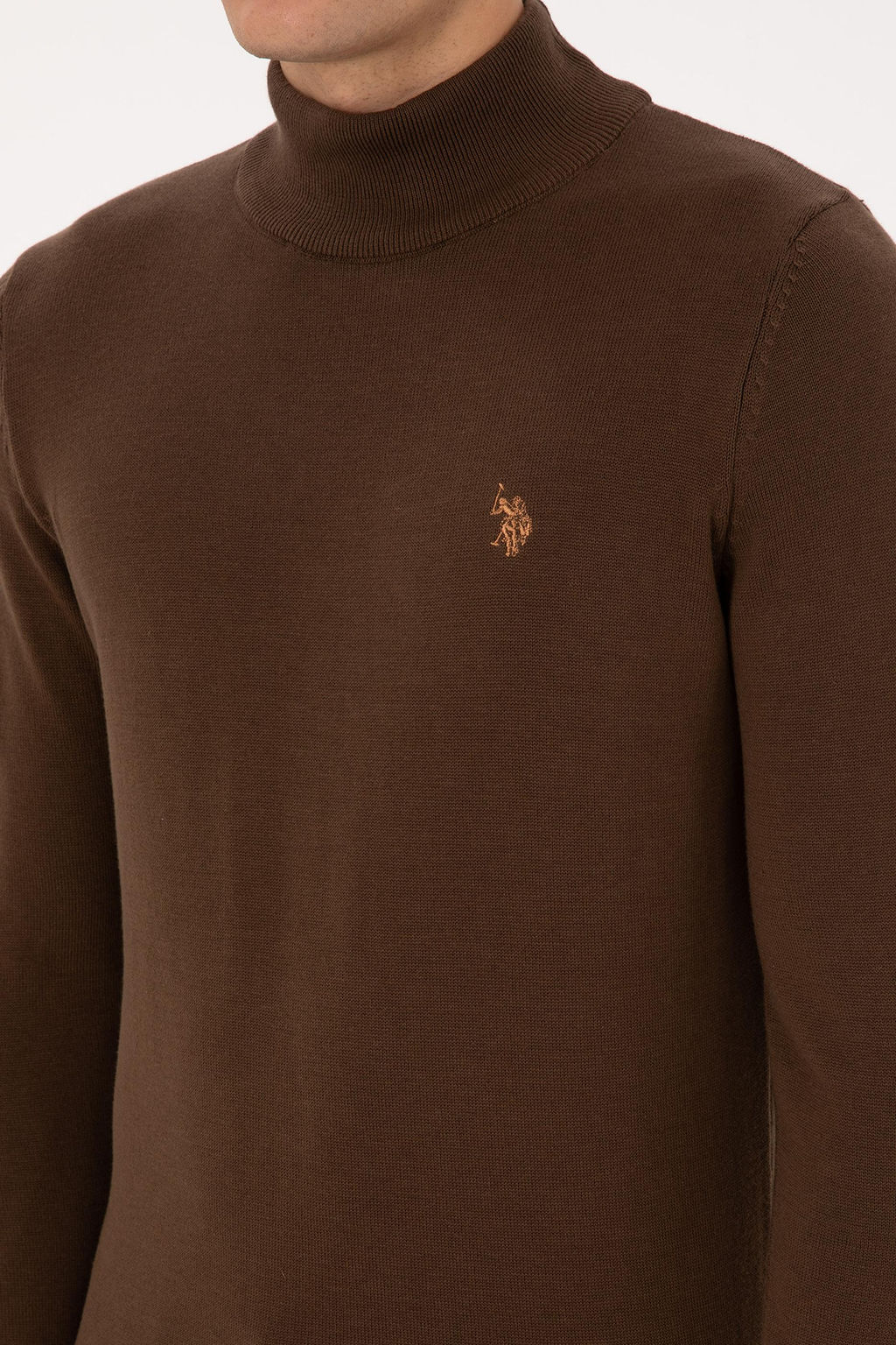 Erkek Slim Fit Bo_azl_ Kahverengi Basic Kazak - U.s. polo assn фото 7