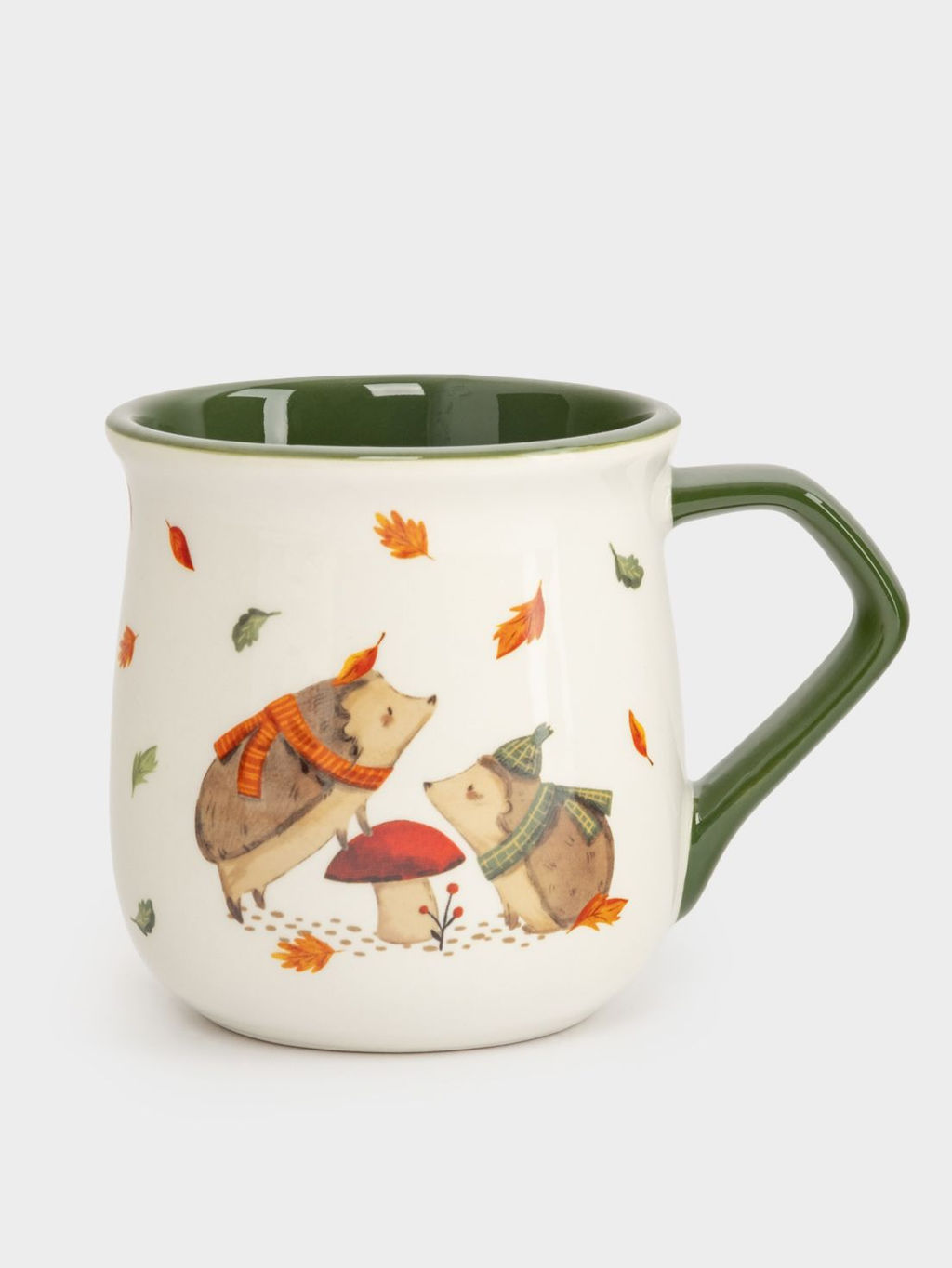 Кружка, 400 мл, керамика D, бело-зеленая, Ежи у гриба, Autumn friends - Anna lafarg фото 2