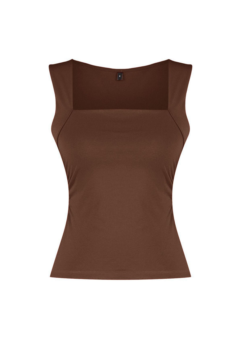 Kahverengi Duz Kare Yaka Ask?l? Buzgulu Fitted/Vucuda Oturan Esnek Orme Bluz TWOSS24BZ00400