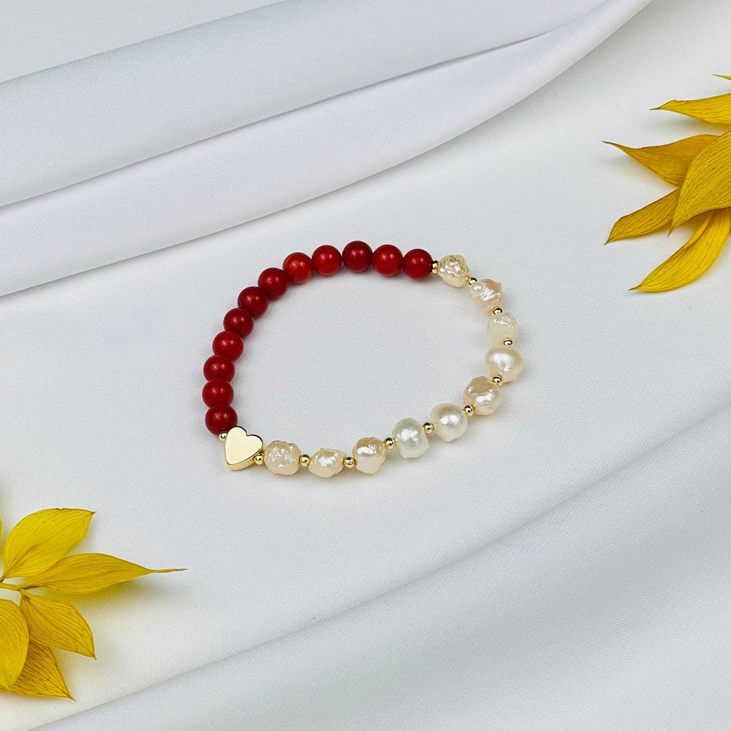 Браслет из Коралла и Жемчуга 17 см