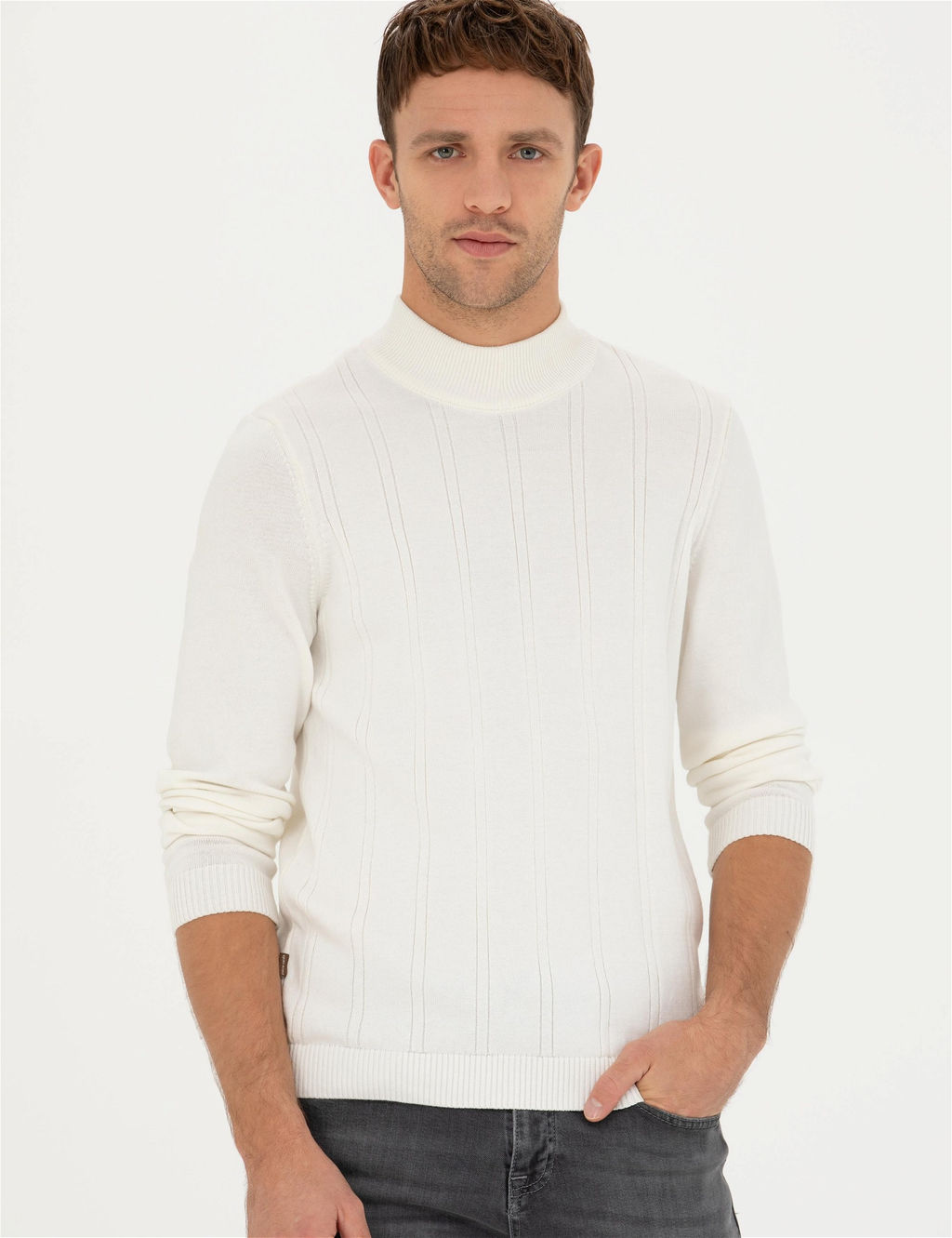 Ekru Slim Fit Yar_m Bal_k__ Yaka Triko Kazak - Pierre cardin фото 3
