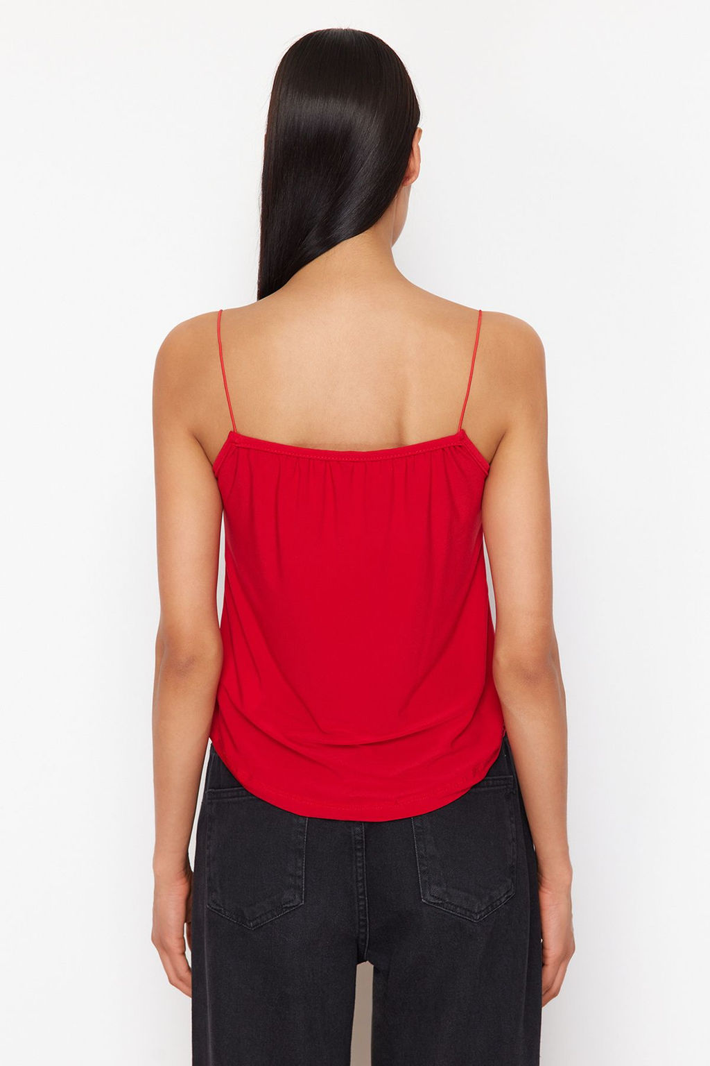 K?rm?z? Spagetti Ask?l? Degaje Yaka Esnek Orme Bluz TWOSS24BZ00640 - Trendyolmilla фото 6