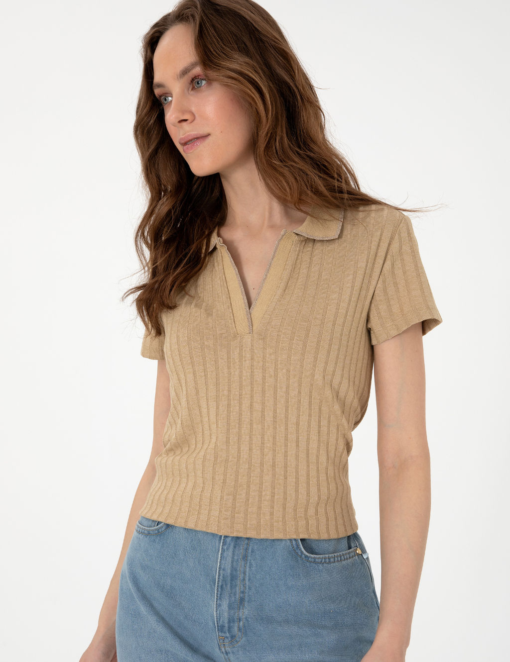 Bej Slim Fit Basic Ti__rt