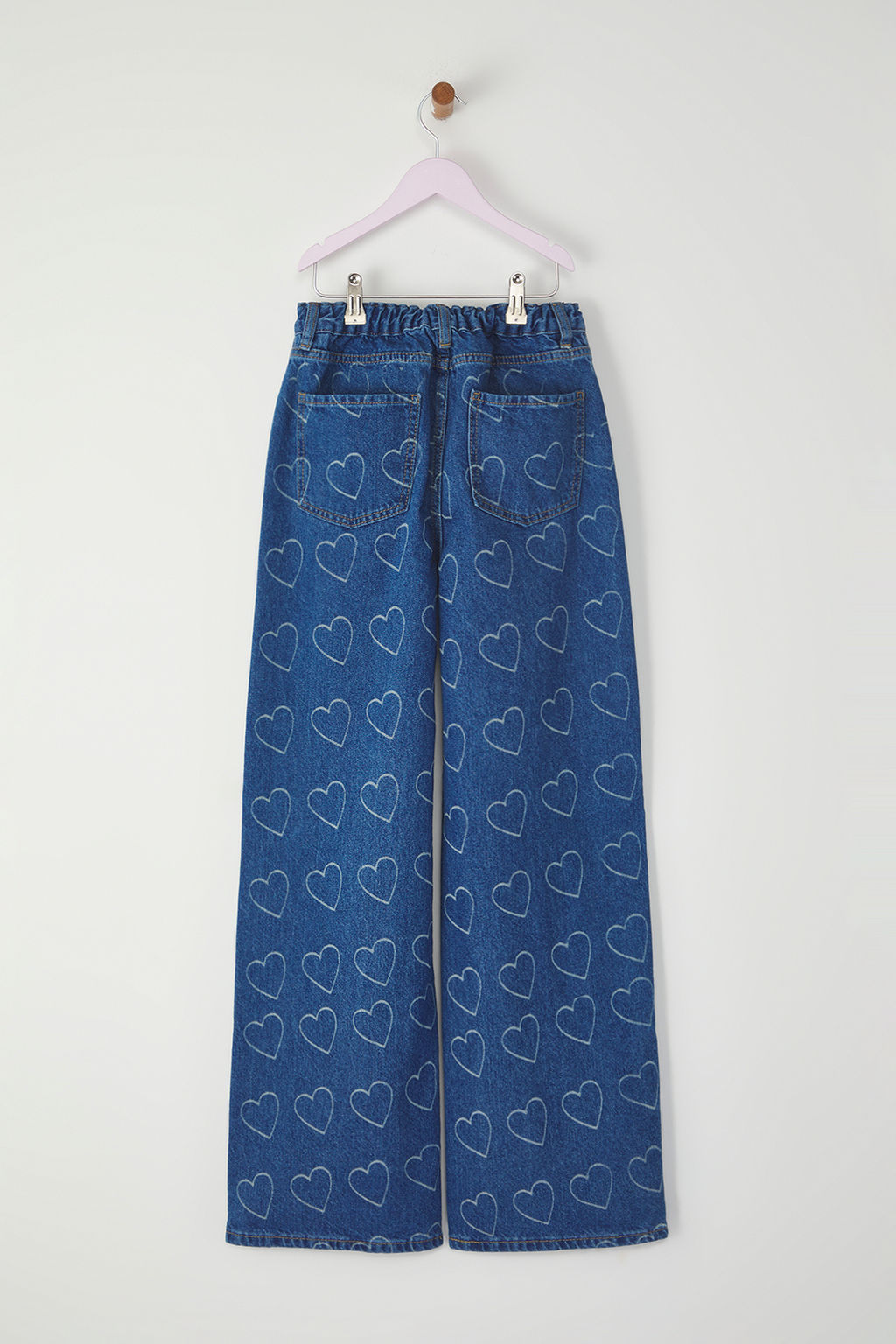 Mavi K?z Cocuk %100 Pamuk Kalp Desenli Flare Genis Paca Lastikli Demim Jean TKDSS25JE00000 - Trendyolmilla фото 6