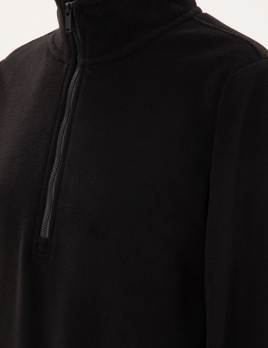Siyah Comfort Fit Fermuarl_ Polar Sweatshirt