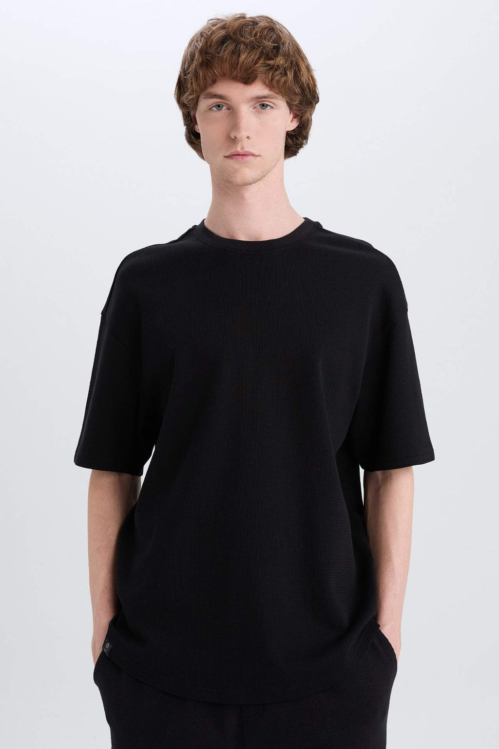 Boxy Fit Bisiklet Yaka K?sa Kollu Basic Duz Waffle Tisort - Defacto фото 4