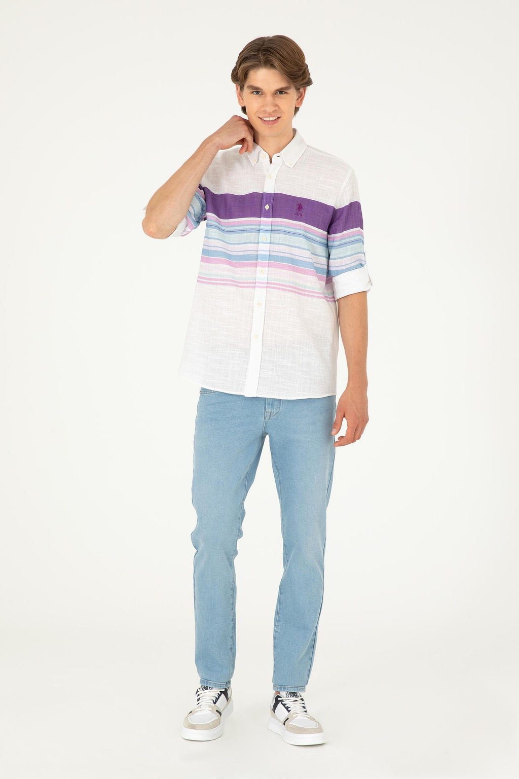 Мужская фиолетовая рубашка с длинным рукавом Неожиданная скидка в корзине - U.s. polo assn фото 4