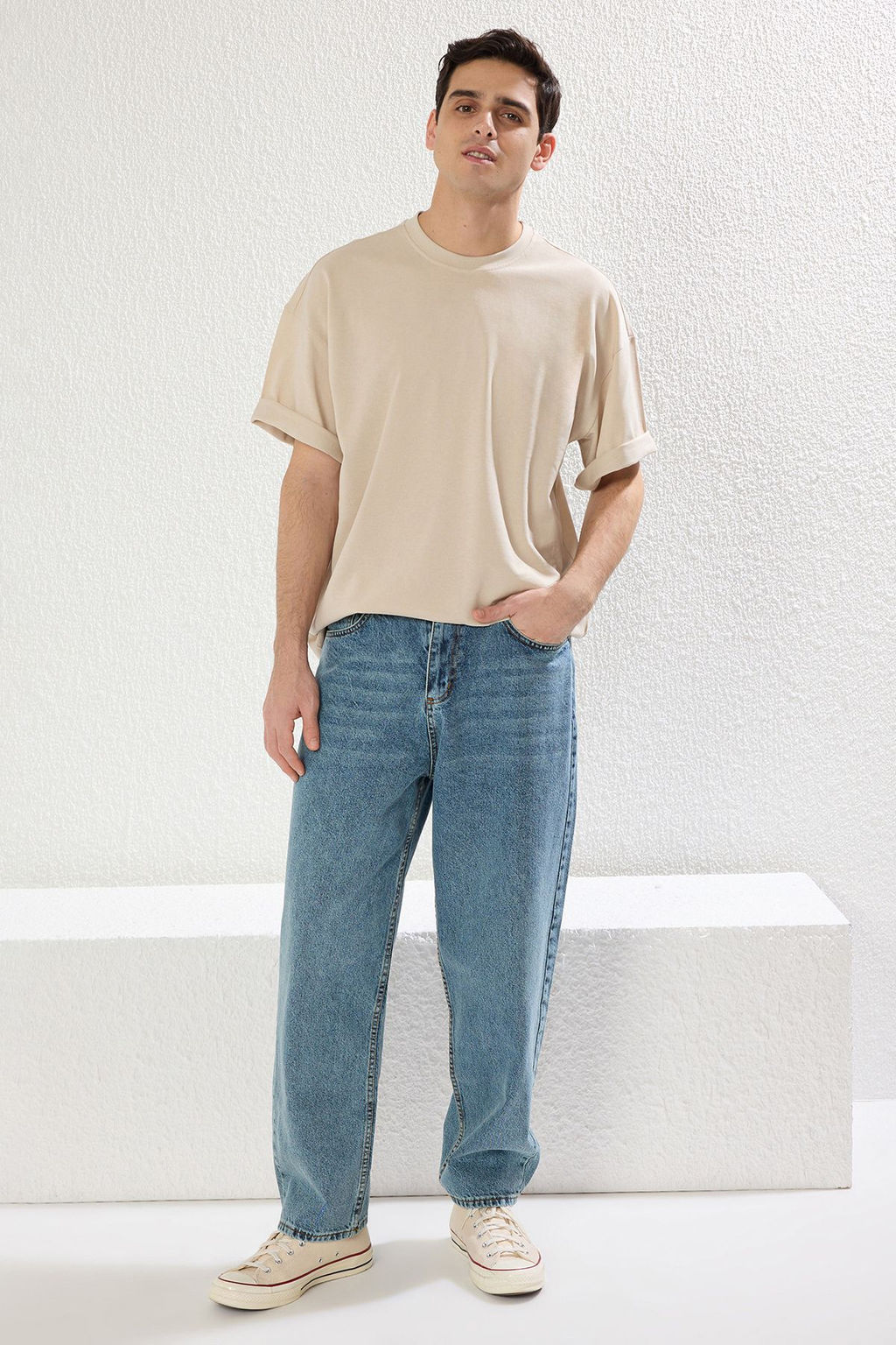 TRENDYOL MAN Kahverengi Oversize/Genis Kesim Dokulu Basic %100 Pamuklu Tok Kumas T-shirt TMNSS25TS00058 - Trendyolmilla фото 4