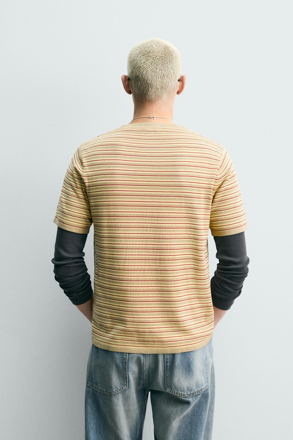 CAMISETA JACQUARD RAYAS / Amarillo