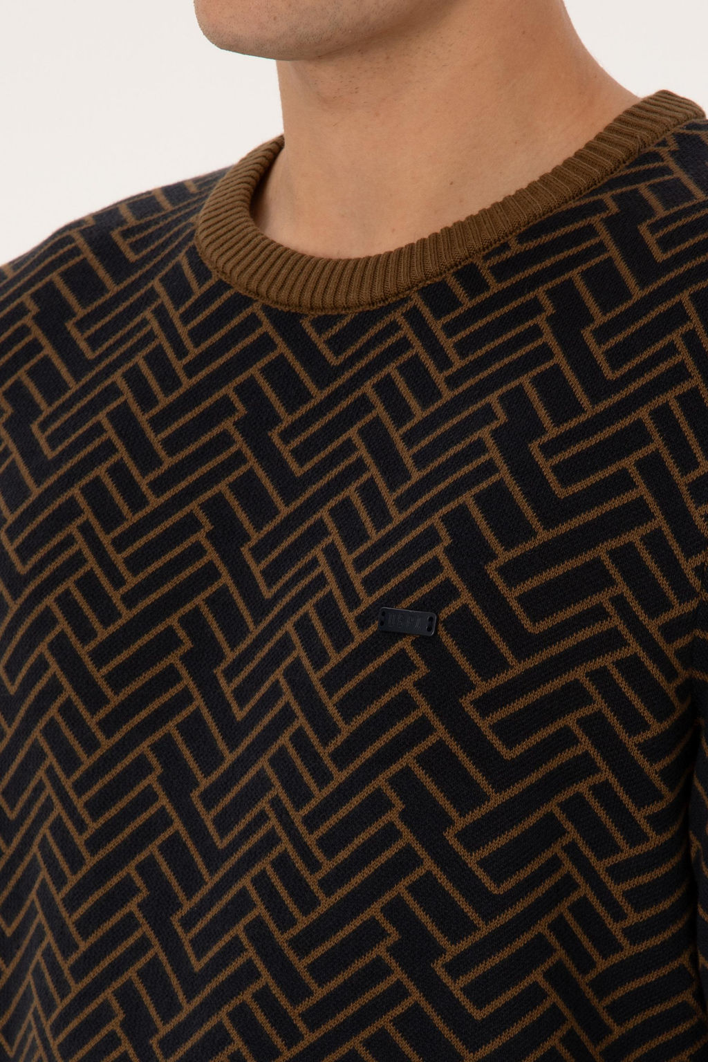 Erkek Slim Fit Bisiklet Yaka Haki Kazak