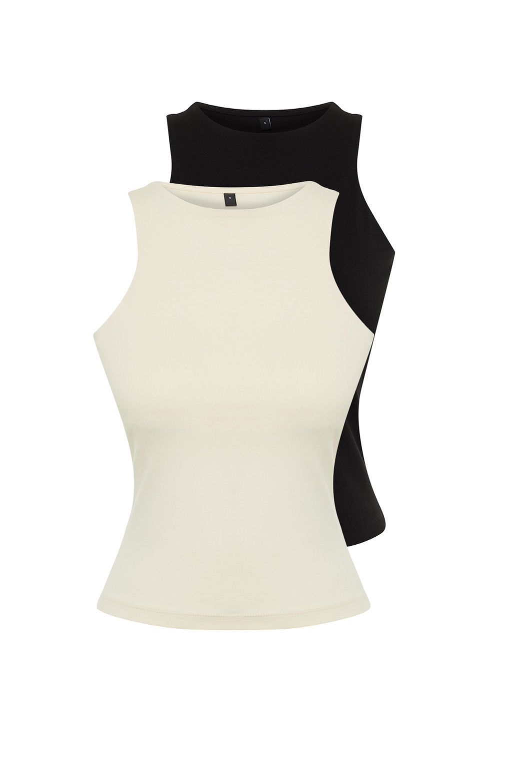 TRENDYOLMILLA Siyah-Tas Pamuklu Halter Yaka Fitted/Vucuda Oturan Esnek 2li Paket Orme Atlet TWOSS24AL00049  фото 7