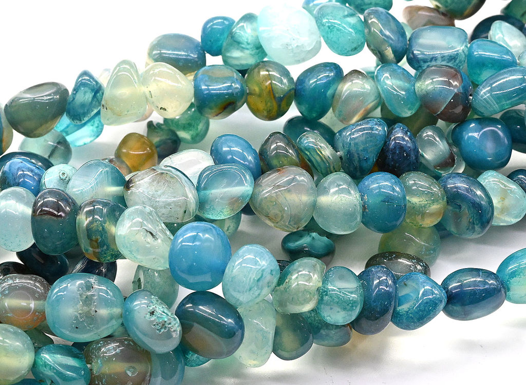 Бусины из агата тонированного галтовка 10*6мм цв.голубой, 36см, 48 бусин Радуга камня