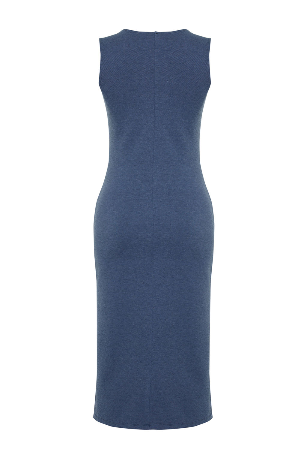 Indigo S?f?r Kol Y?rtmac Detayl? Bodycone/Vucudu Saran Esnek Orme Midi Kalem Elbise TWOSS24EL00108 - Trendyolmilla фото 8